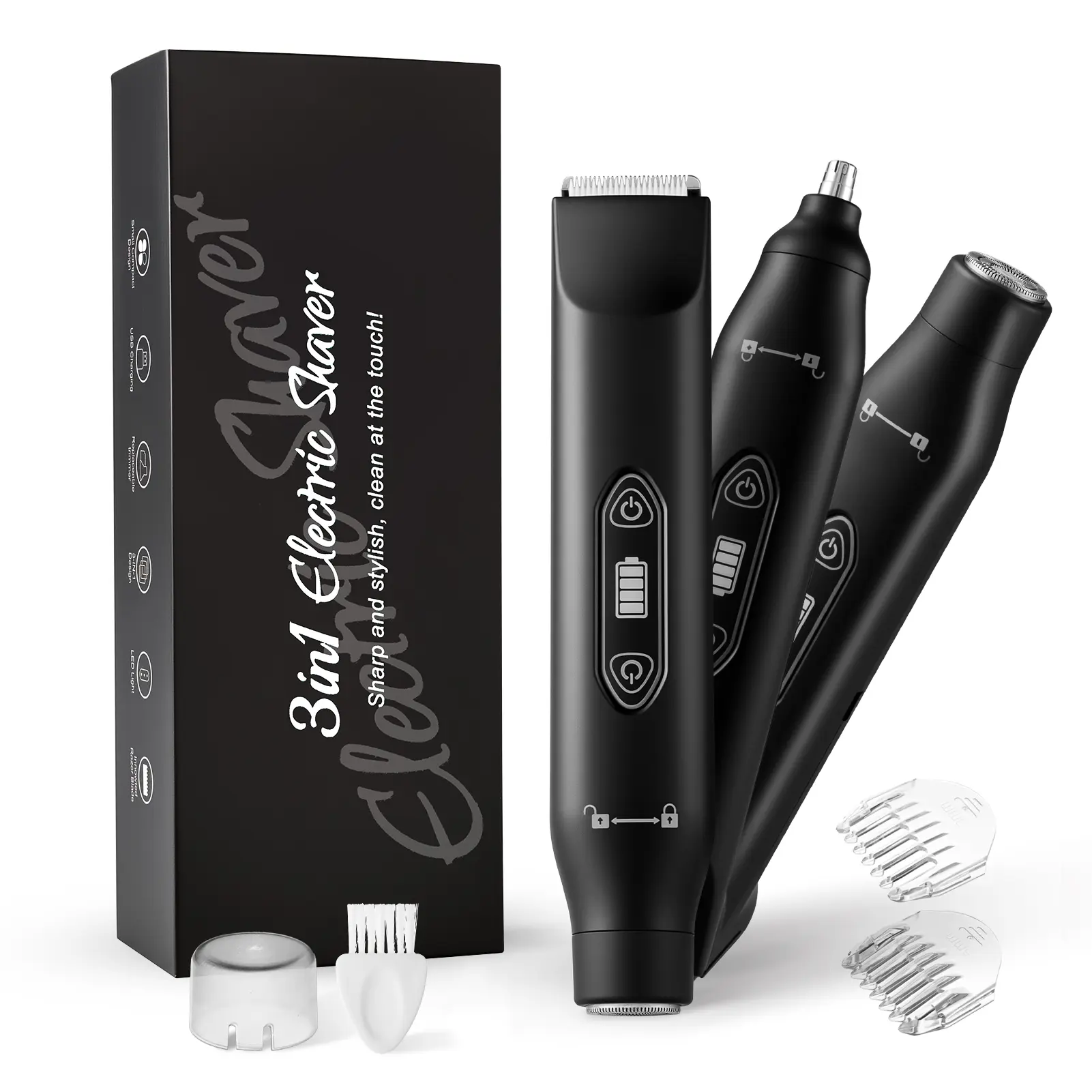 Men's 3-in-1 Rechargeable Electric Body Hair Trimmer Grooming Kit - Ceramic Triple Blades, Epilator, Pubic/Ball Shaver, Beard Razor, Hair Clipper, IPX6 Waterproof Wet/Dry, Type-C Charge, LED Display, Black, Mens Gifts