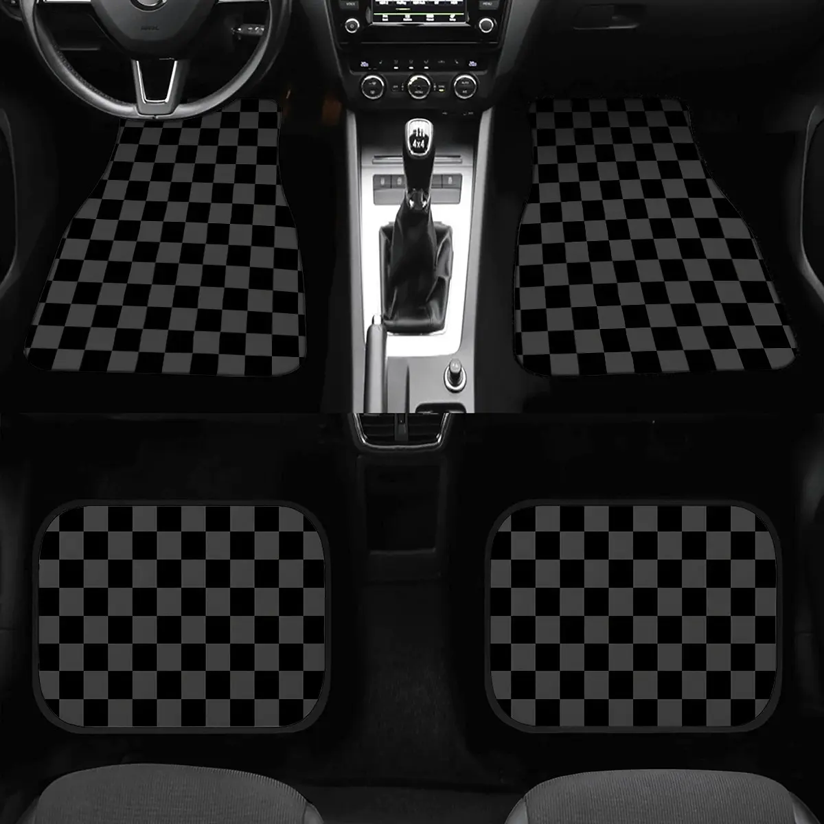 Four-Piece Plaid Car Mat Set, Durable Polyester Fiber, Front and Rear Protection, Suitable for Suvs and Trucks, Truck Interior Accessories, Car Accessory