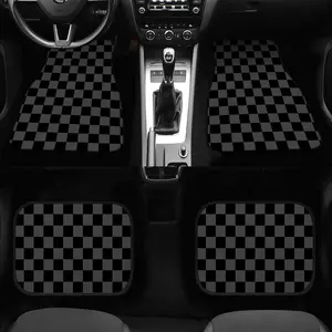 Four-Piece Plaid Car Mat Set, Durable Polyester Fiber, Front and Rear Protection, Suitable for Suvs and Trucks, Truck Interior Accessories
