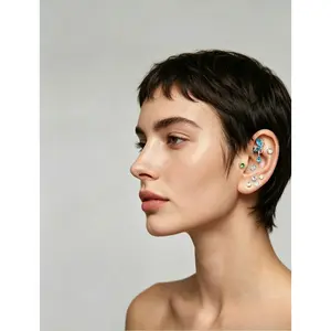 Women's No-Piercing Acupressure Ear Patch Jewelry - Crystal-Decorated Ear Acupoint Stickers, Stress-Relieving Wellness Accessory, Trendy Bling Wearable Therapy Studs for Everyday Wear