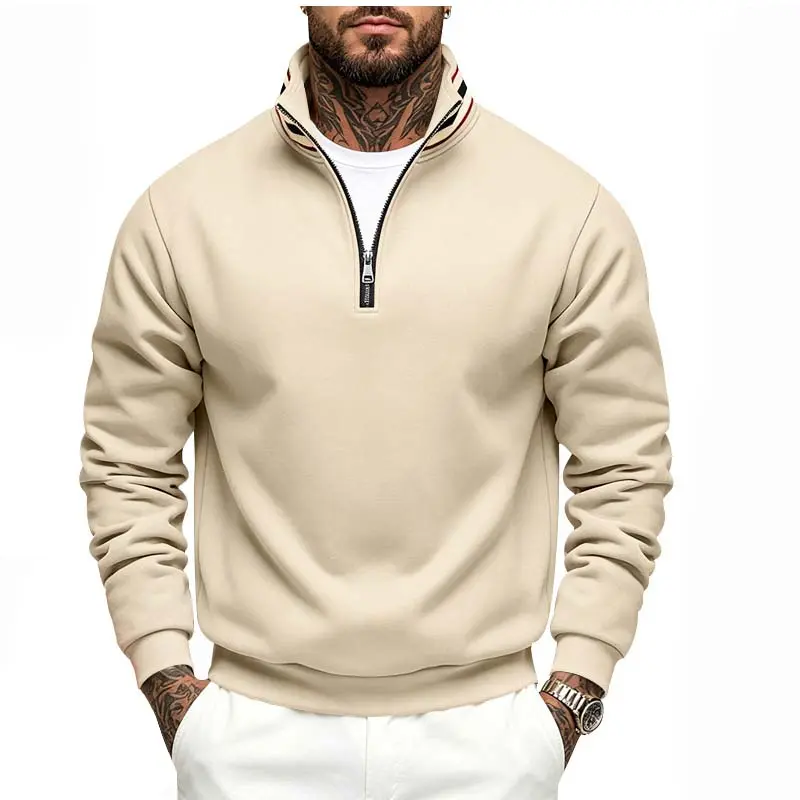 Men’s Fleece Lined Half Zip Sweatshirt, Solid Color Stand Collar Long Sleeve Pullover Hoodie Top, Warm Casual Relaxed Fit Streetwear Jacket for Fall Winter Daily Wear, Travel, Outdoor Activities and Weekend Fashion