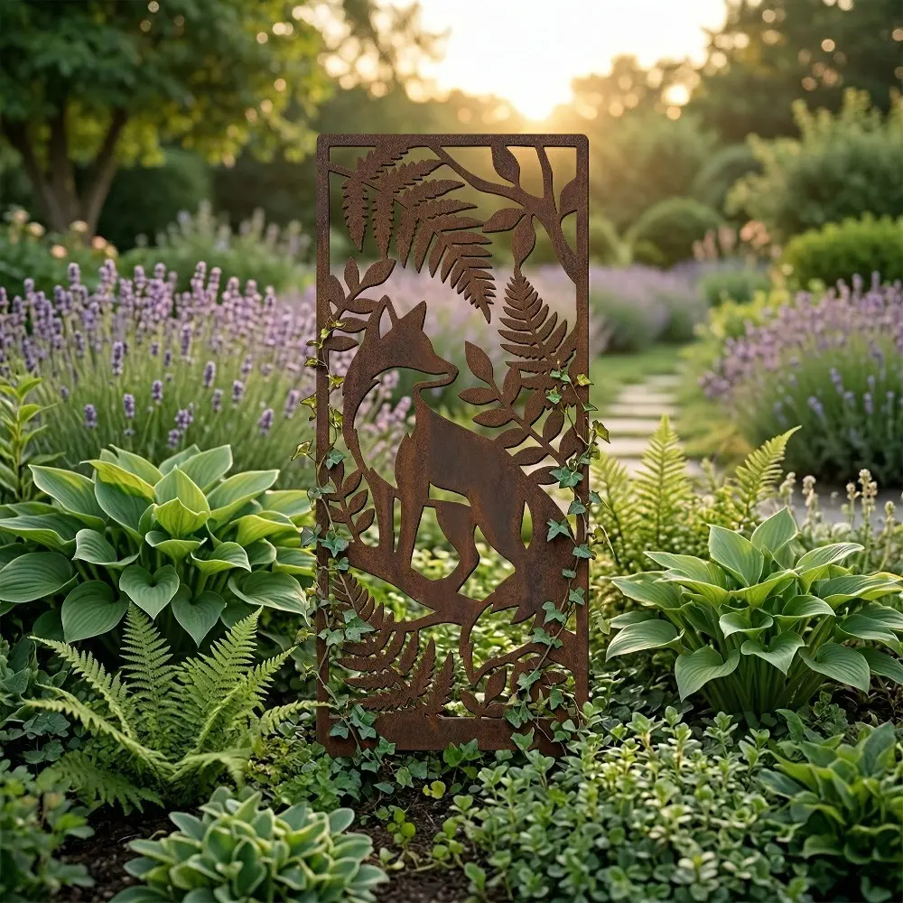 Fox Metal Screen Garden Post, Vintage Outdoor Patio Art, Privacy Screen, Modern Patio Fence Decor, Outdoor Garden Accessory, Suitable for Balcony Pots and Garden Decor