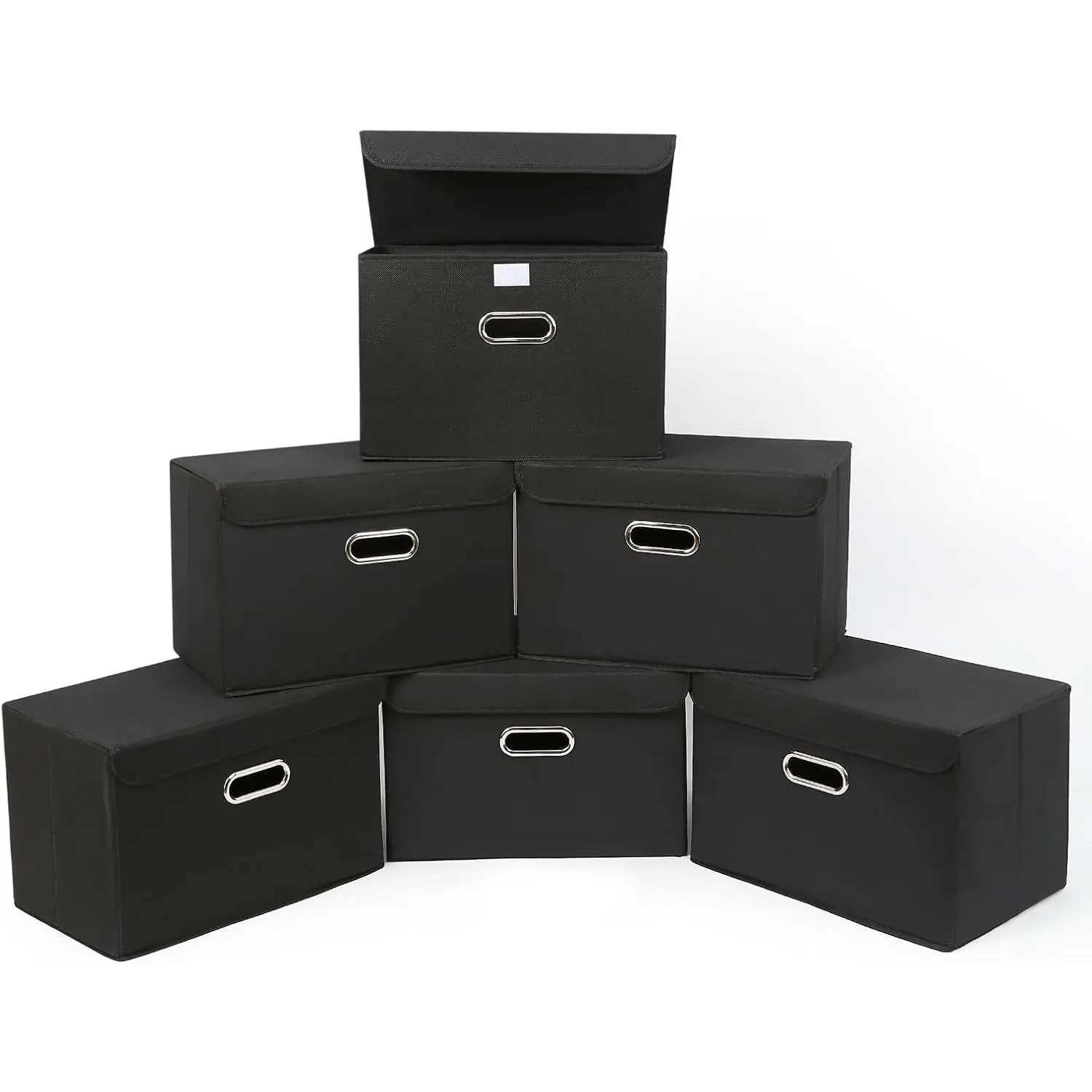 Fabric Storage Cube Bins Foldable Organizer Container Collapsible Basket with Lids and Metal Handles, for Home, Bedroom