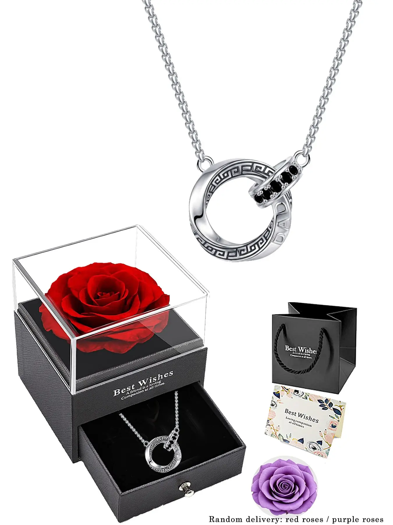 Personalized Dad Engraved Ring Necklace Pendant Jewelry Set, Eternal Flower Gift Box, Father's Day/birthday Present, for Husband/boyfriend