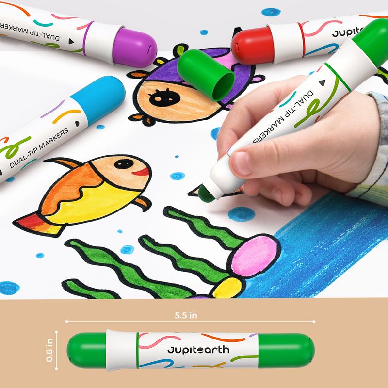 36/24/12 Colors Dual-Tip Washable Marker, Non Toxic Skin-Friendly Marker Pen, Jumbo Cone Tip 1-8mm Round Tip 2-5mm, Easy to Hold  for Kids Ages 3+ for Easter