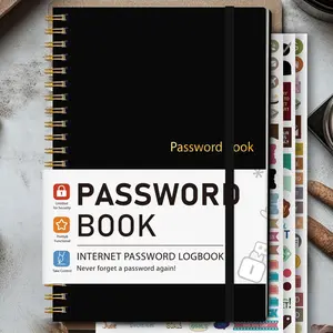 A5 Password Journal, Coil Binding, Account Address Record Book, Network Account Password Reminder, Includes Colorful Stickers