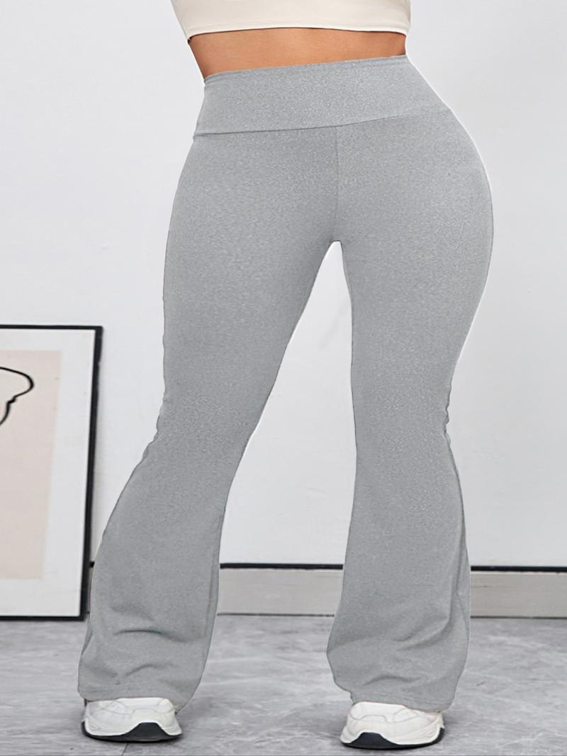 【Plus Size】 Solid High Waist Flare Leg Sports Leggings, Breathable Wide Waistband Bell Bottom Pants for Yoga Gym, Flared Yoga Bottoms, Women's Plus Sportswear for Summer
