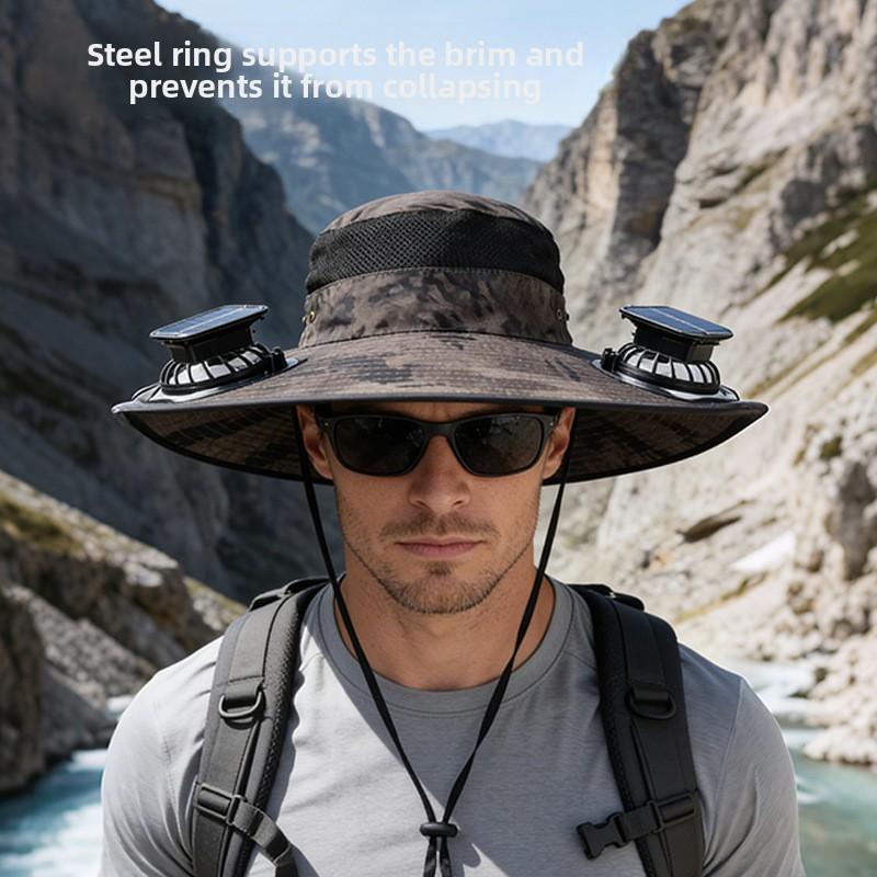 Solar fan hat high battery life silent men's summer outdoor mountaineering fishing hat large brim waterproof sunscreen hat Playing Card Fedora