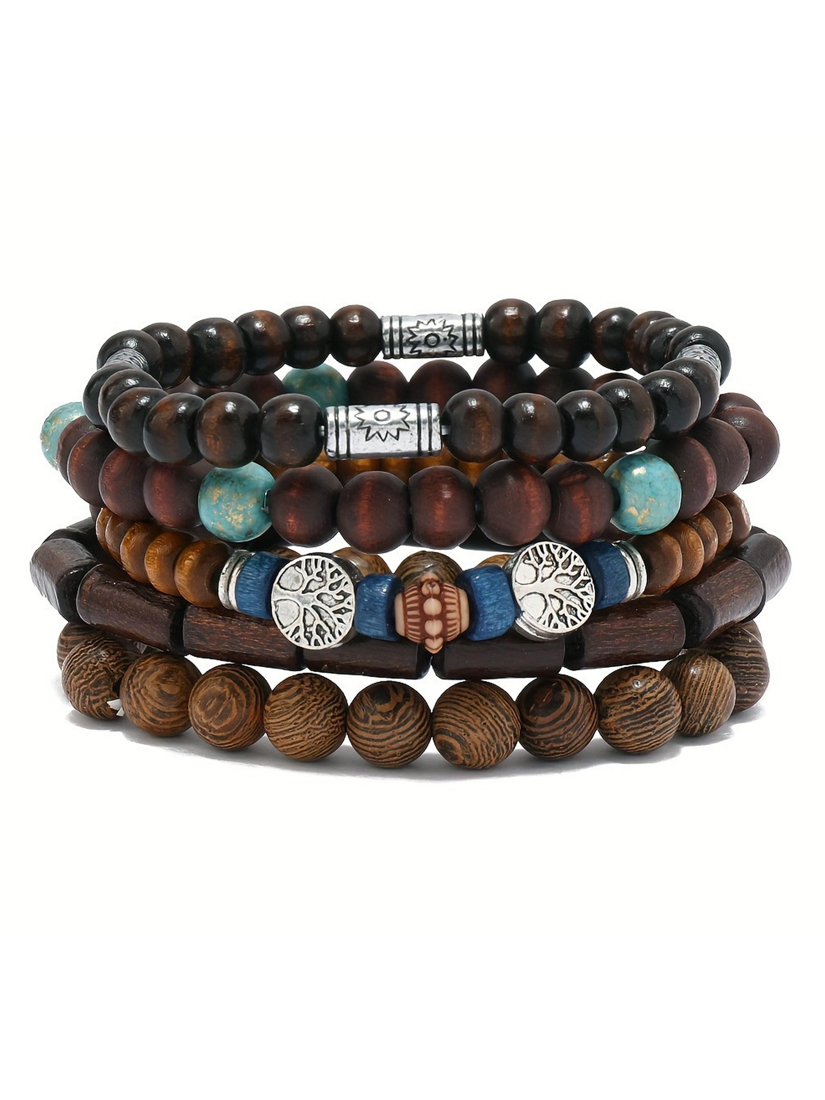 Wooden Beaded Bracelet, Fashionable Jewelry for Women & Men, Casual All-match Accessories for Party, Daily Clothing Decor, Trendy Exquisite Jewelry for Birthday Gift, Bangles Bracelets Set