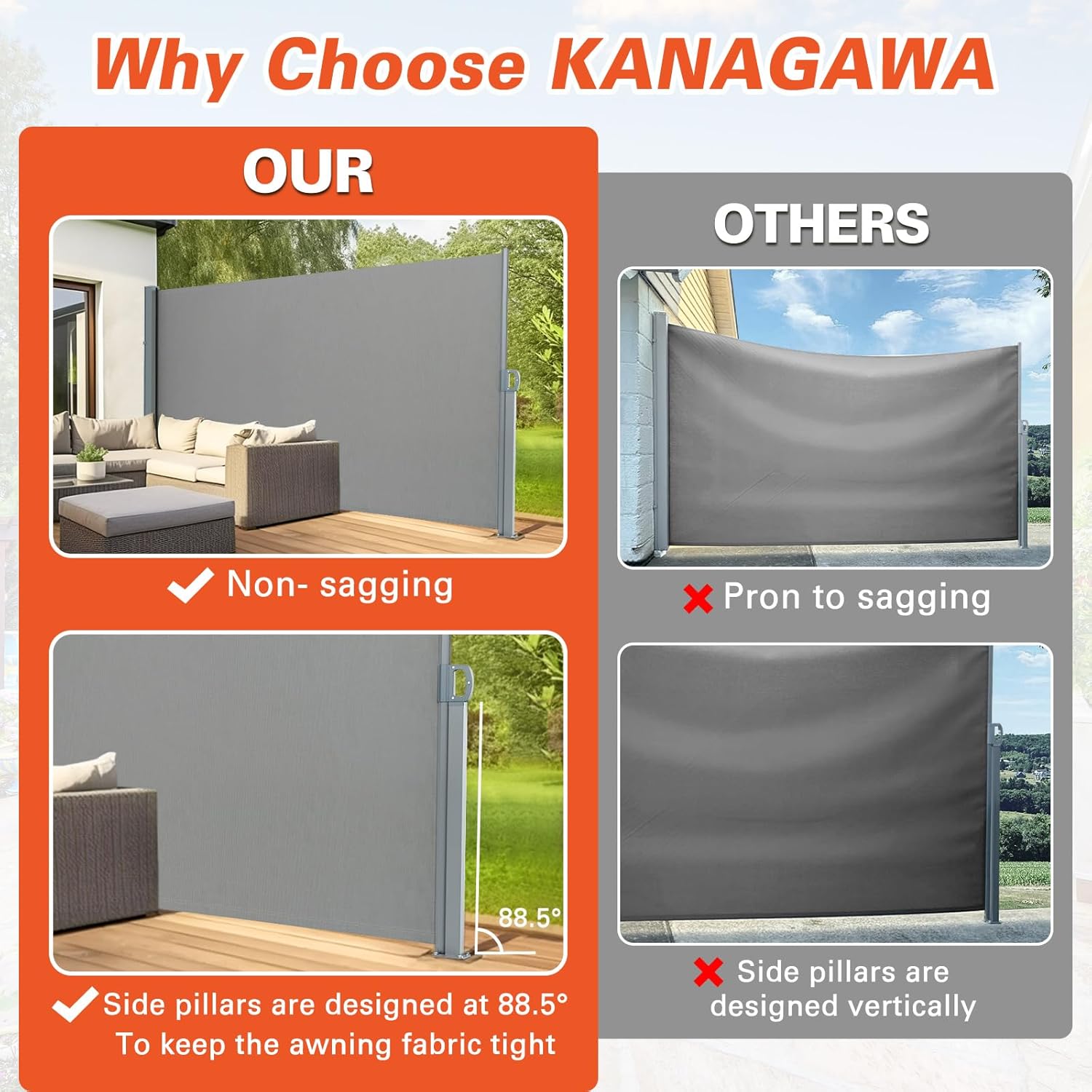 Retractable Side Awning Outdoor Privacy Screen, UV Resistant & Waterproof Folding Room Divider Fence, Windproof Patio Sunshade for Backyard, Garden, Balcony and Commercial Use