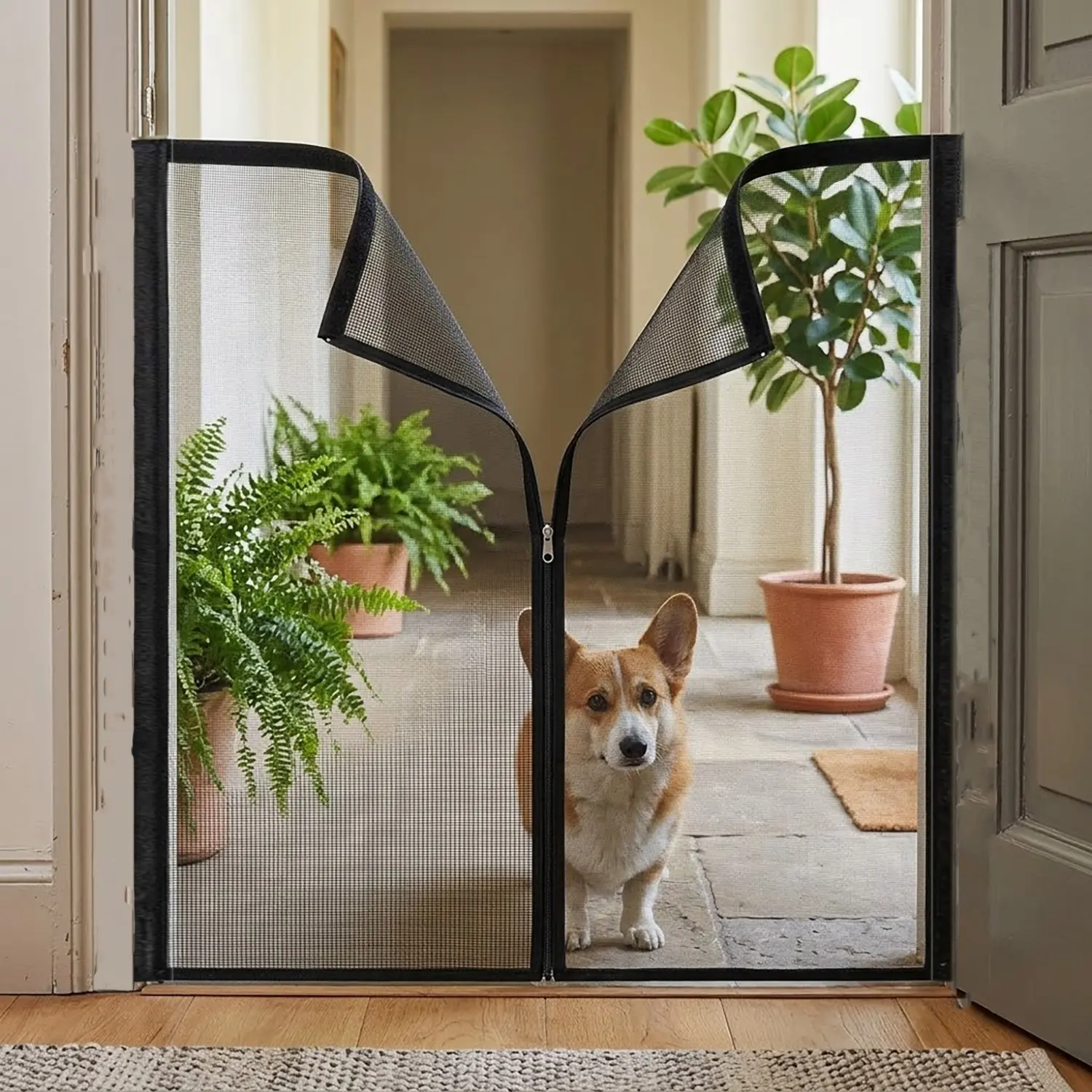 1Pc No-Drill Mesh Dog Gate for Home Doorways & Stairs, Portable Safety Pet Barrier, Tool-Free Magic Gate for Puppies and Cats, Easy Installation