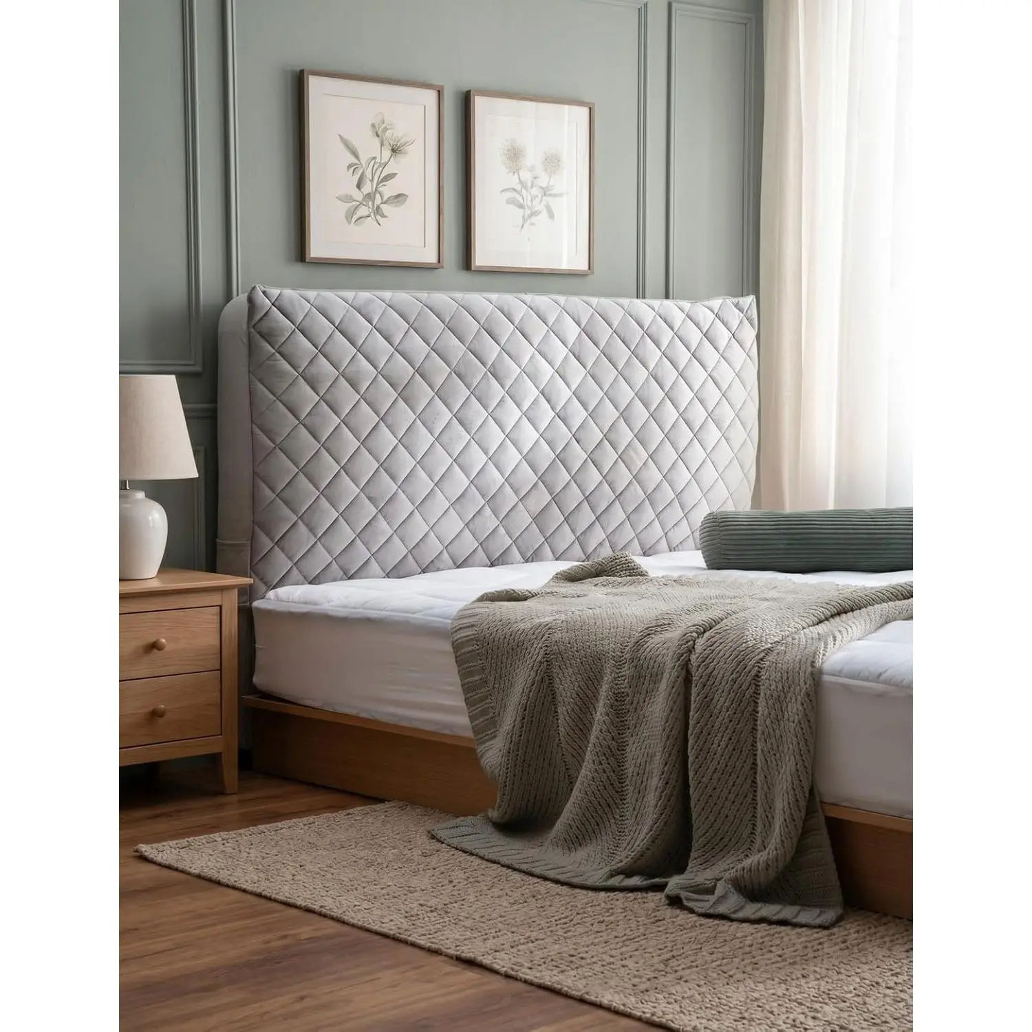 Bed Headboard Cover Slipcover - Stretch Quilted & Thicken  Protector for /, Washable Decorative Headboard Cover for Bedroom (LightGray, 59x27.5 inch)