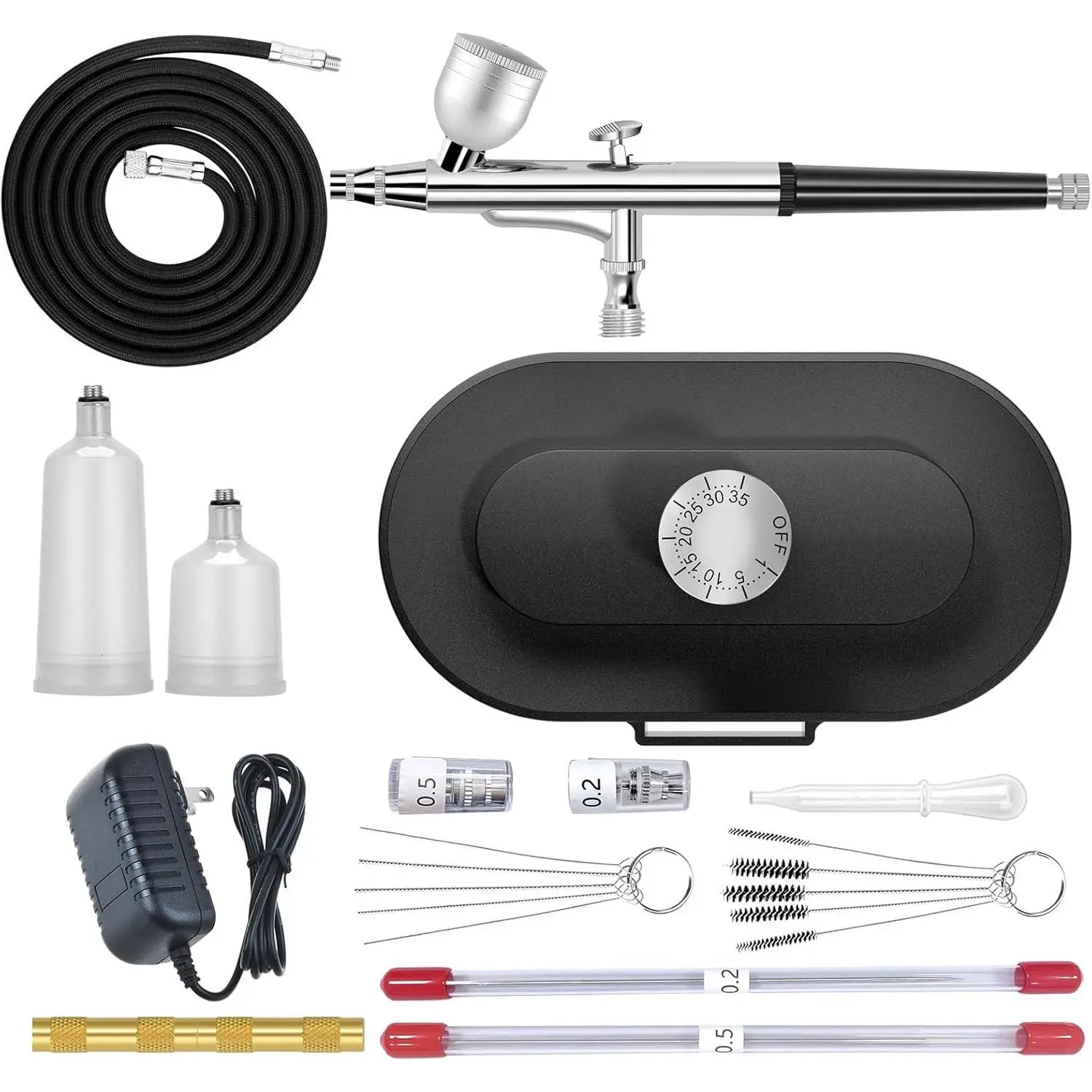 Upgraded Airbrush Kit with High-Pressure Air Compressor, 0.2/0.3/0.5mm Nozzles, Nail Art Kit for Makeup, T-Shirt Painting, DIY Crafting