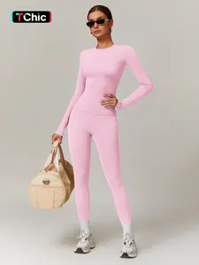 Women's Solid Long Sleeve Skinny Tee & High Waist Leggings Tracksuit Set, Sporty Breathable Quick Drying Outfits for Gym Workout Running, Ladies Outdoor Yoga Suit for All Seasons, Sweatsuit Sets, Quick Dry Activewear