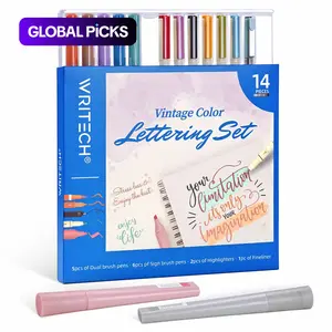 WRITECH 14ct Journaling Vintage Assorted Color Lettering Brush Markers Brush Pens Drawing Writing No Bleed Art Drawing Supplies Art Materials