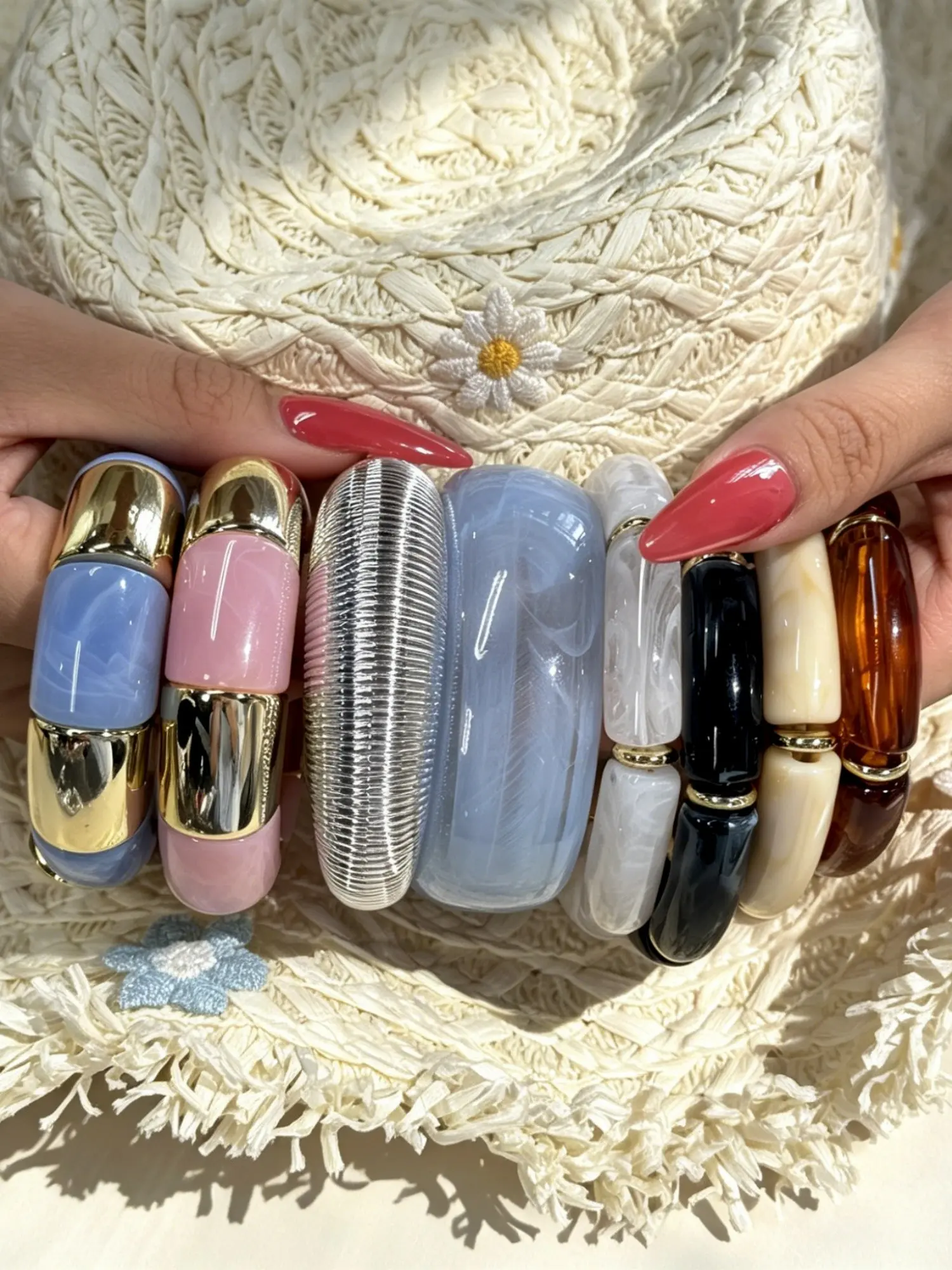 8 Pcs Women's Fashion Bracelets, Stacking Bangles, Elegant Chunky Acrylic Bangle Set, Casual All-Season Jewelry, Perfect for Parties and Daily Wear