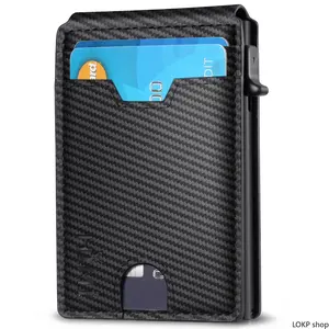 Men’s Minimalist Pop-Up Aluminum Card Wallet - Built-In Money Clip, RFID Blocking Slim Credit Card Holder, Portable Fashion Accessory in Matching Gift Box