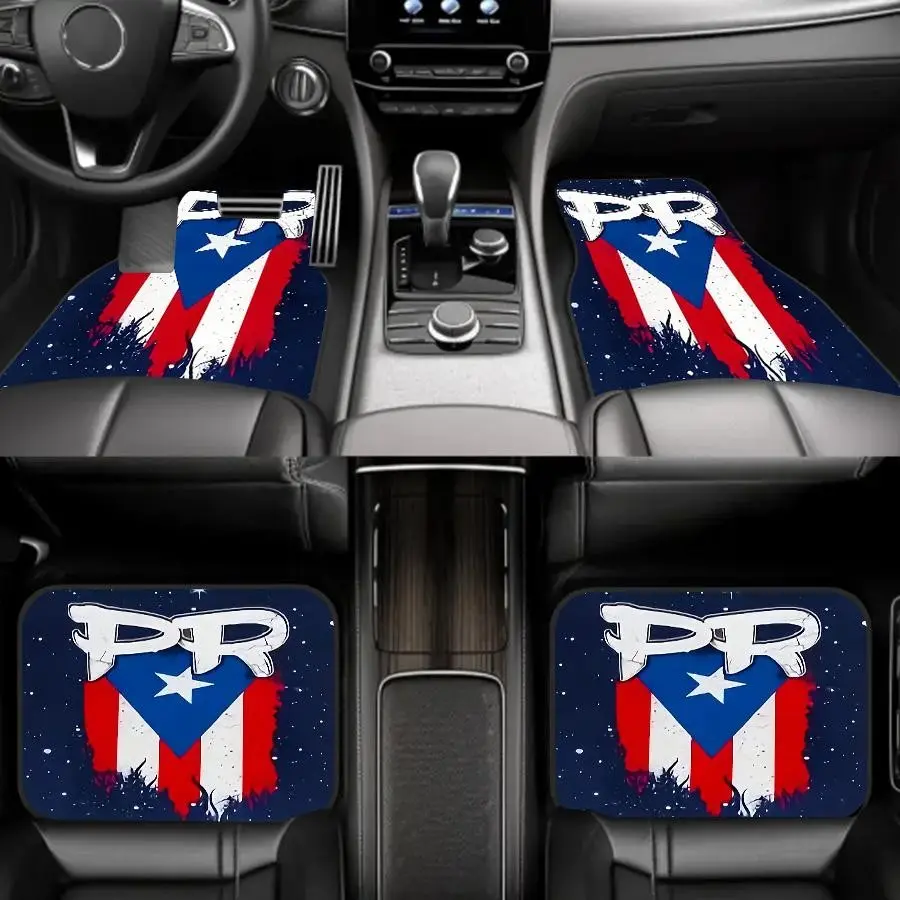 4pcs Puerto Rico Flag Car Floor Mats, Car Mats Set, Durable Non-Slip Polyester, Vehicle Interior Protection, Christmas Gift, Trendy Cool Sports