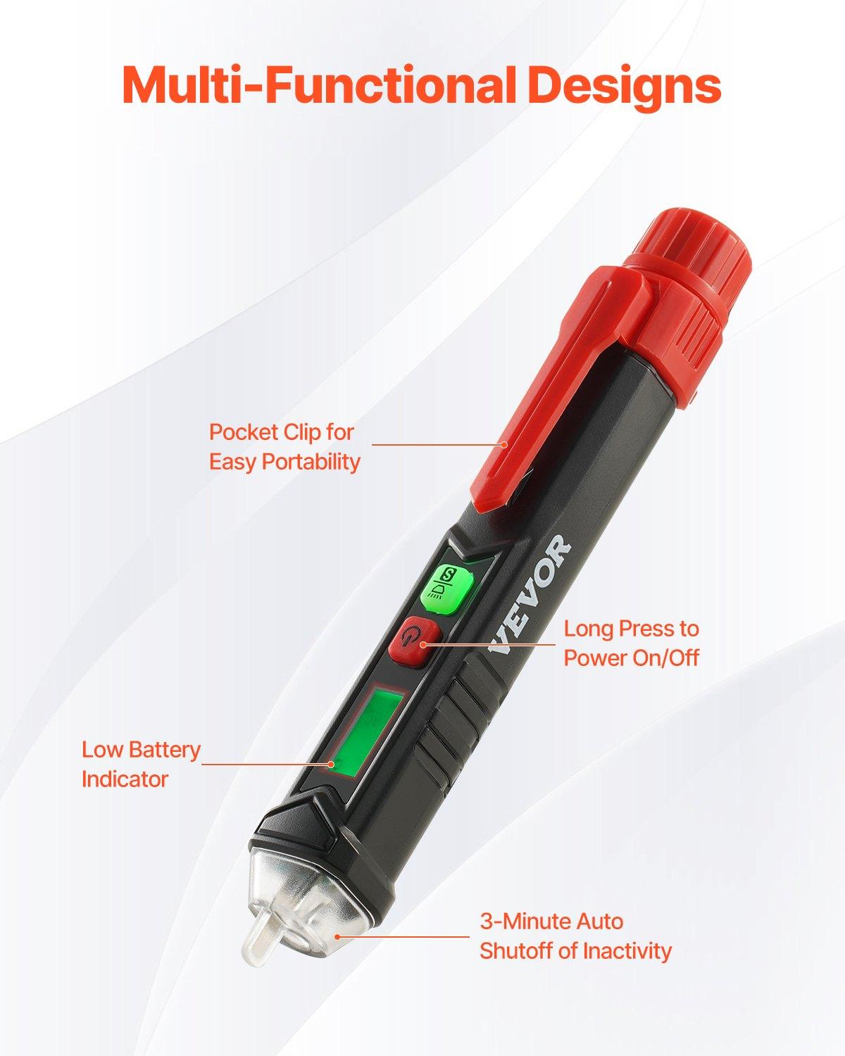 VEVOR Voltage Tester, Non-Contact Voltage Detector with Adjustable Sensitivity, Dual Range AC 12V-1000V/48V-1000V Live & Null Wire Tester Pen with Visual and Audible Alarms, CAT III 1000V Rating