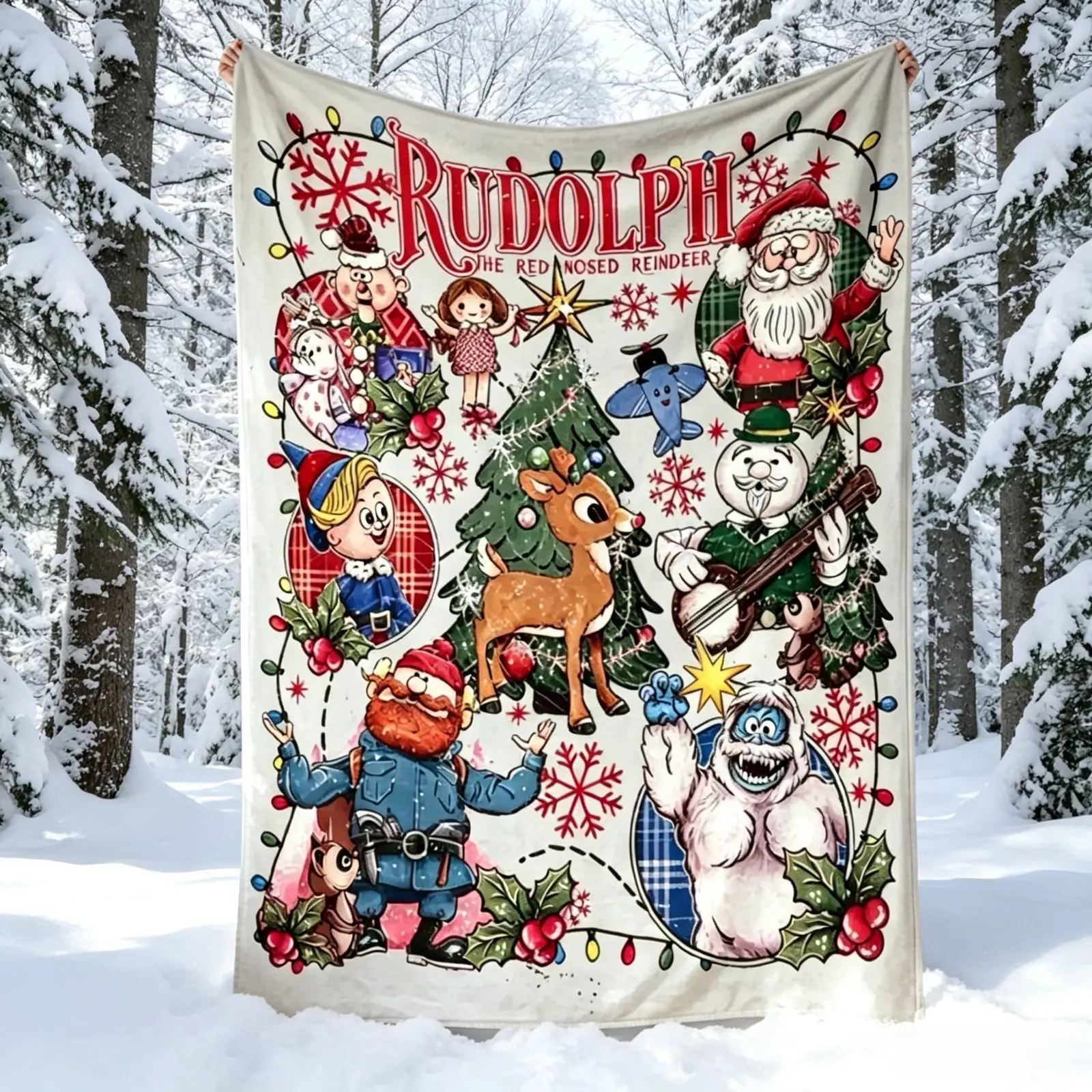 Rudolph The Red Nosed Reindeer Christmas Flannel Blanket Soft Lightweight Cozy Throw AC Blanket Kids Adults Sofa Bed Winter Holiday Home Decor Movie Night Christmas Party New Year Eve Family Gift