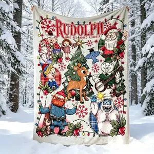 Rudolph The Red Nosed Reindeer Christmas Flannel Blanket Soft Lightweight Cozy Throw AC Blanket Kids Adults Sofa Bed Winter Holiday Home Decor Movie Night Christmas Party New Year Eve Family Gift