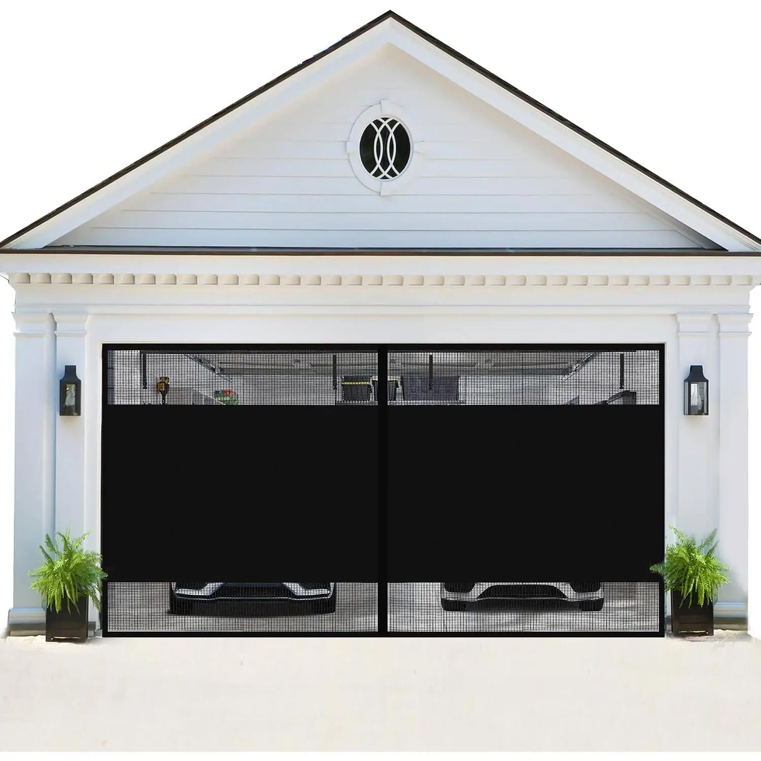 Garage Door Screen for 1  Garage 8x7FT, Blackout  Screen Door with Retractable Mesh&Heavy Duty Weighted Bottom, Easy Assembly&Pass for Garage/Patio (Black, 8X7FT)