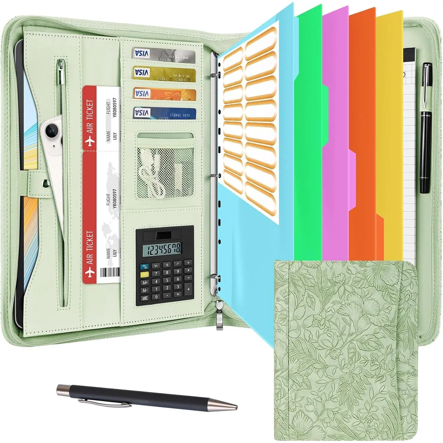 Padfolio for Men Women, Leather Portfolio with Zipper – Professional Interview Resume Organizer with Card Holder, Writing Pad & File Folders for Business, Lawyer, Student