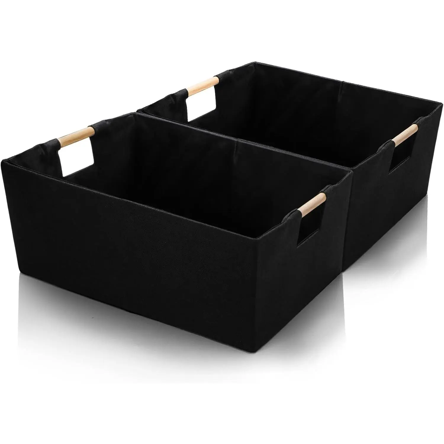 Set of 2 Black Storage Baskets, Closet Storage Bins with Wooden Handles, Foldable Rectangular Storage Baskets for Shelves, Closets, Home, Office