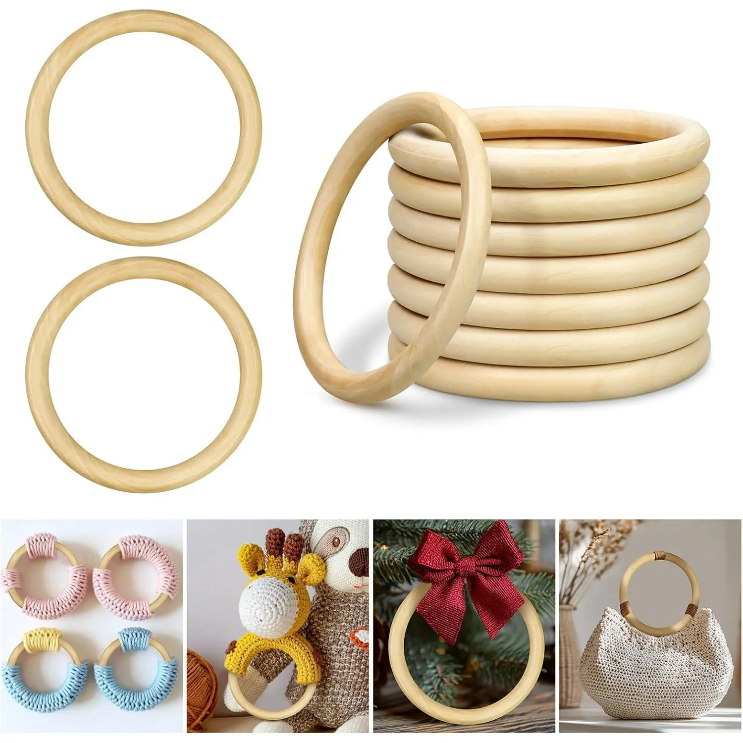10 count Wooden Rings for Craft, 4inch/100mm Unfinished  Rings, Wooden Rings for Macrame Craft, Pendant Connectors, DIY Craft Supplies