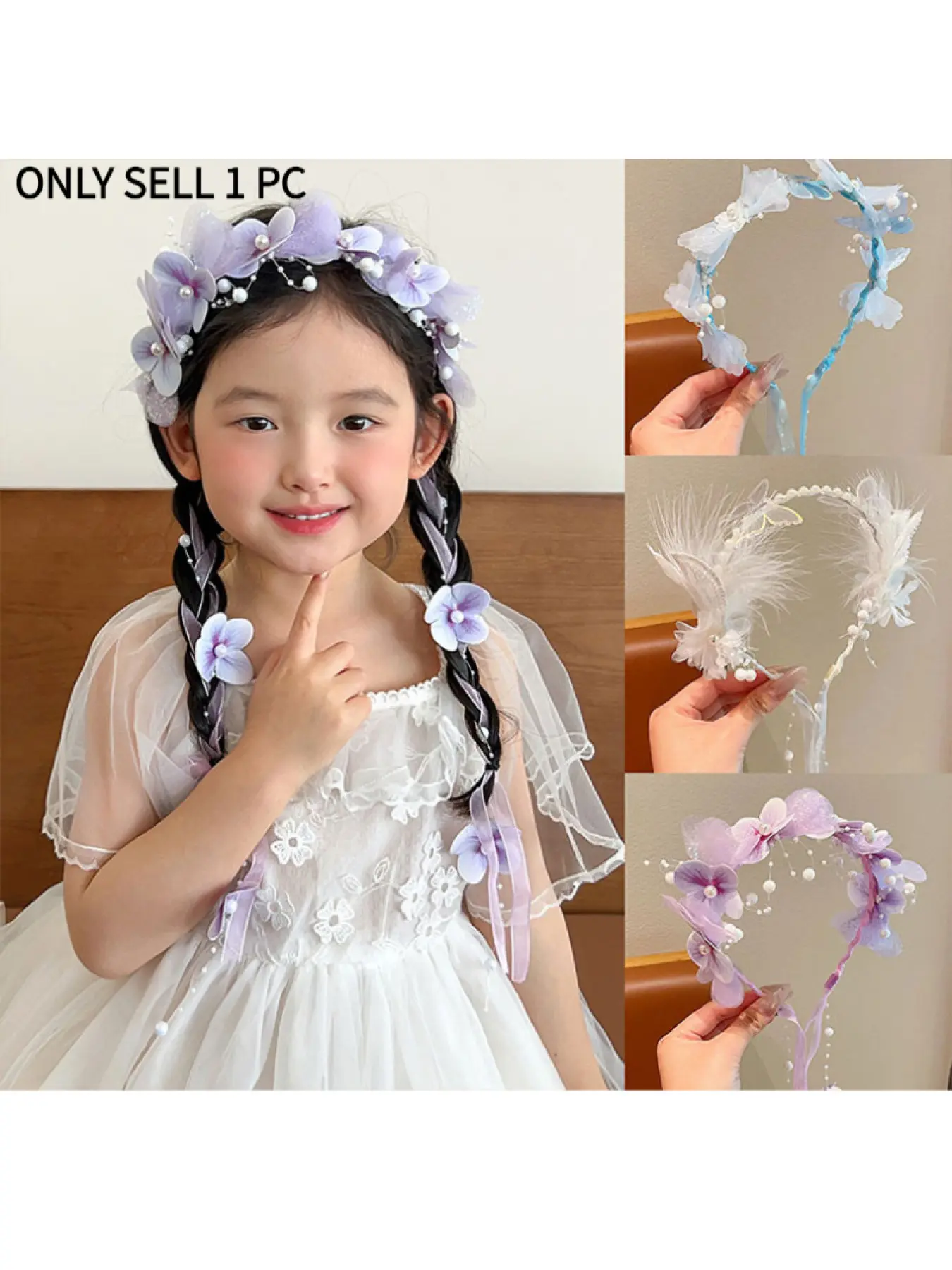 Princess Crown Headband for Girls, Pearl Floral Wreath Tiara, Elegant Kids Crown Hair Accessories for Birthday Wedding Party Dress Up, Flower Hair Accessories