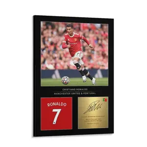 Cristiano Ronaldo Canvas Wall Art with Reproduced Digital Signature For Room Aesthetic Decor Gift For Fans