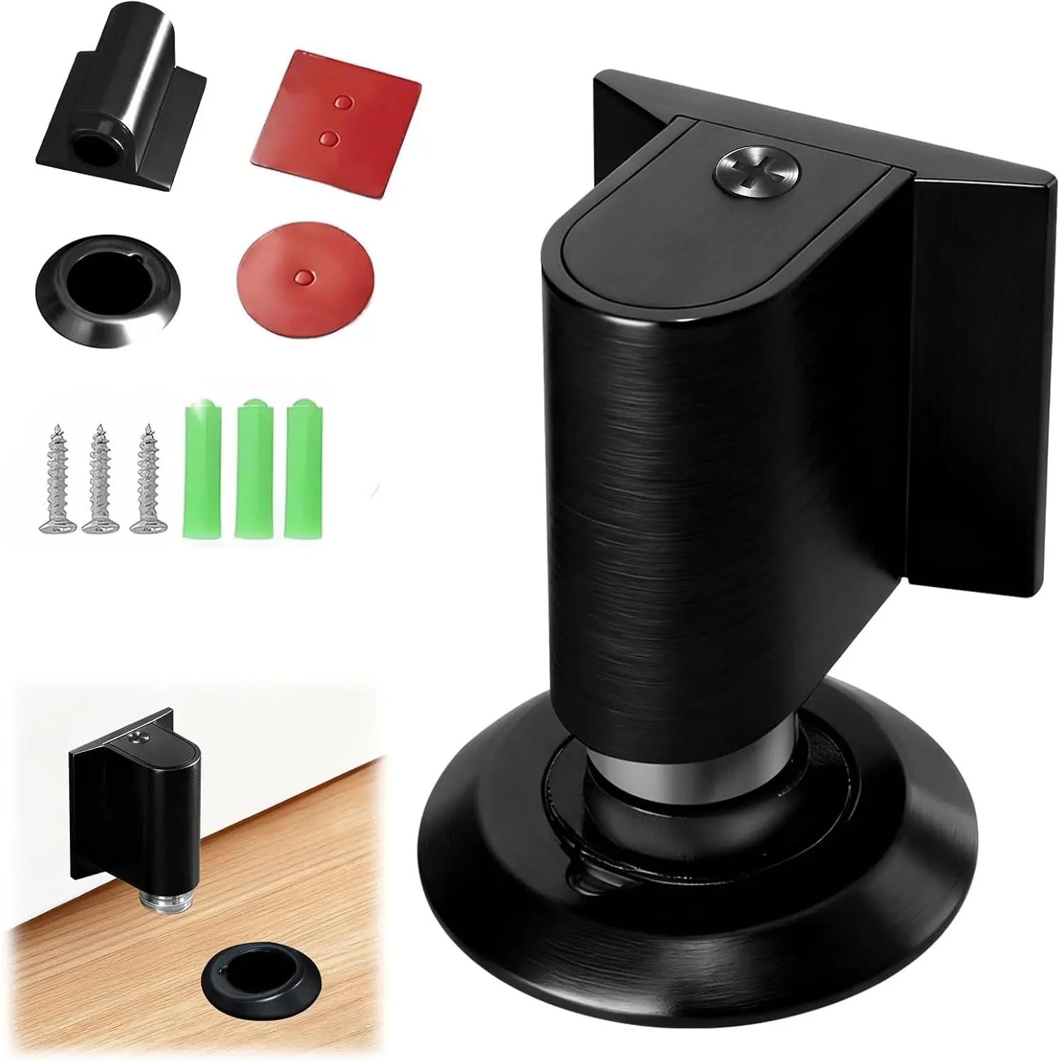 Door Wedge Stopper,2026   Door Stopper, Black No Drill Invisible Door Holder for Bottom of Door, Heavy Duty Retractable Floor Door Catch to Keep Doors Open Black 1 Pack