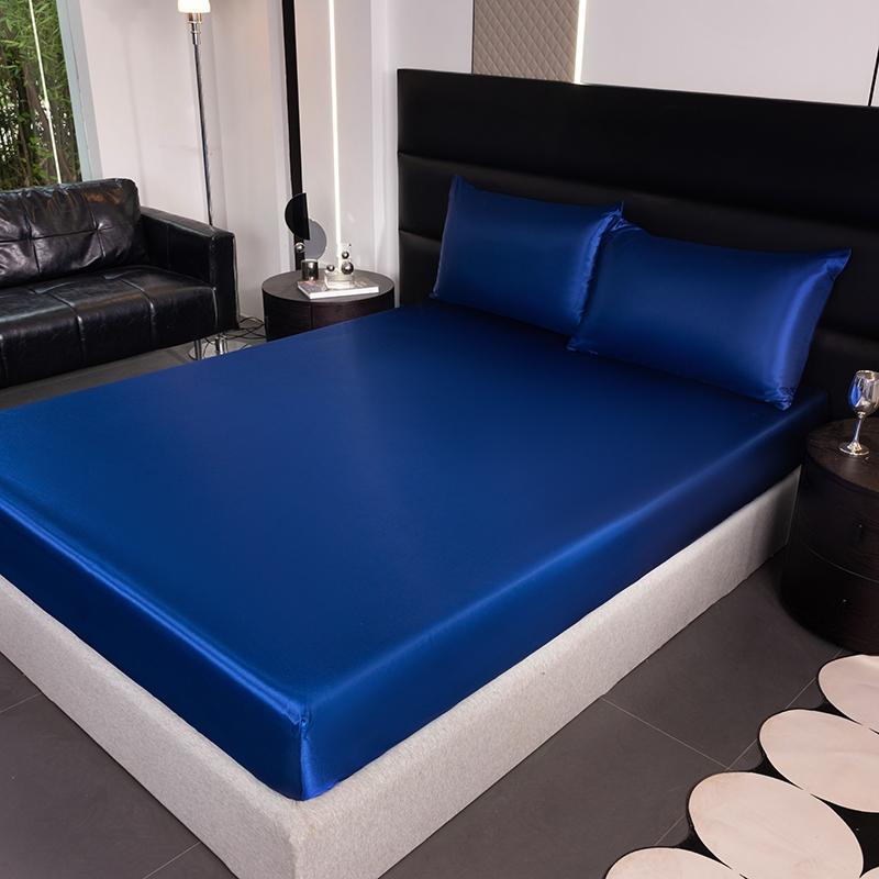 2/3pcs silky satin solid color fitted bed sheet set, dust-proof and dirt-resistant mattress cover, skin-friendly and breathable, cool and comfortable, silk-like bedding, Satin bed sheets, Cooling sheet set, suitable for bedroom/hotel, multiple sizes