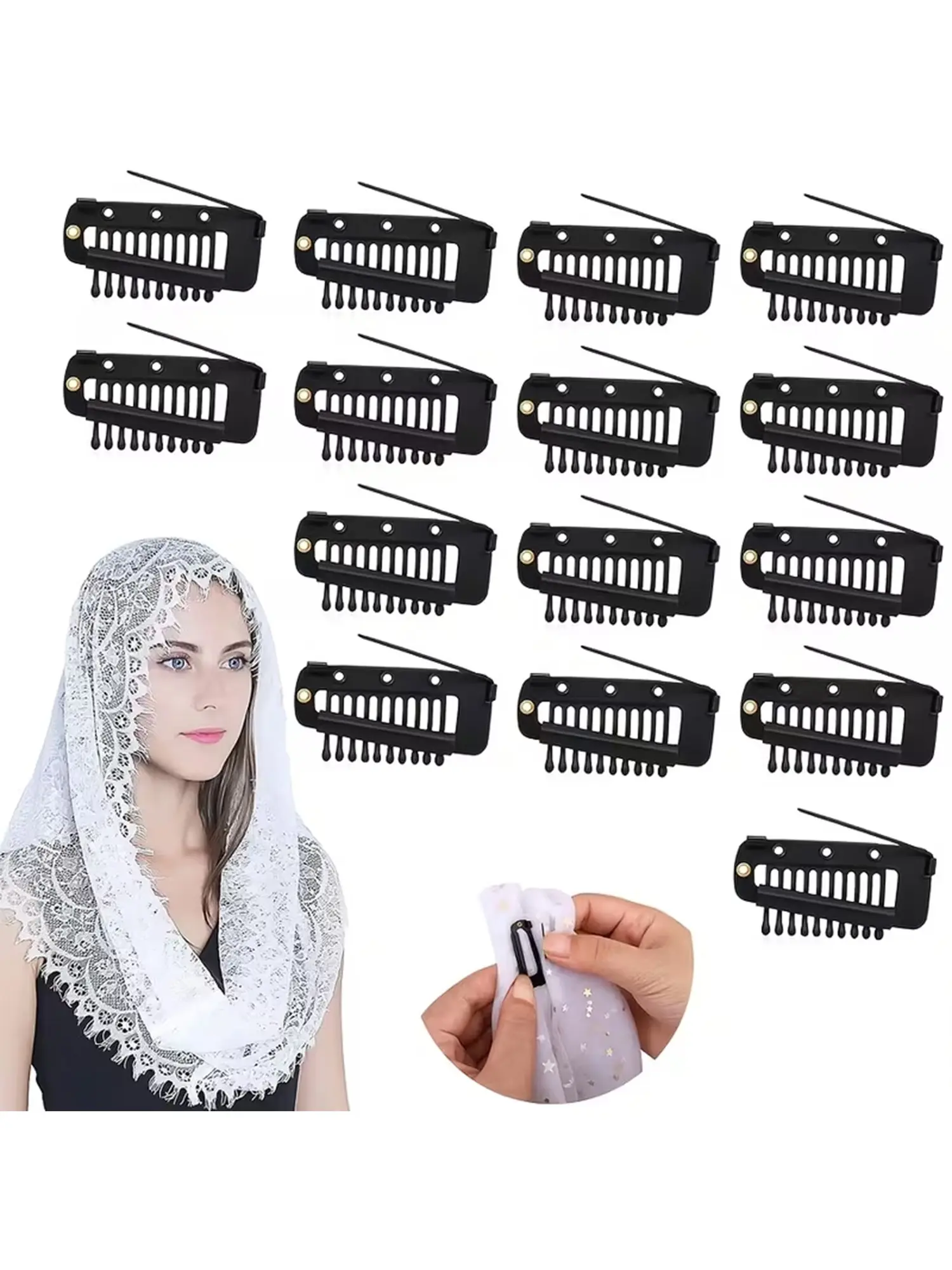 15-Piece Strong Hold Sari Headscarf Clips, Hijab Hair Clip, Hair Accessories for Women, Ideal for Veils, Extensions, Wigs, Secure Fit