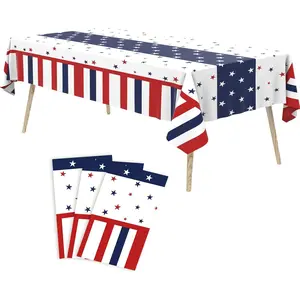 3 Pack 4th of July Patriotic Tablecloth, Disposable Red White and Blue Plastic Table Cloth, USA Party Decorations, Independence Day Supplies for Outdoor Picnic, Camping, Memorial, or Home