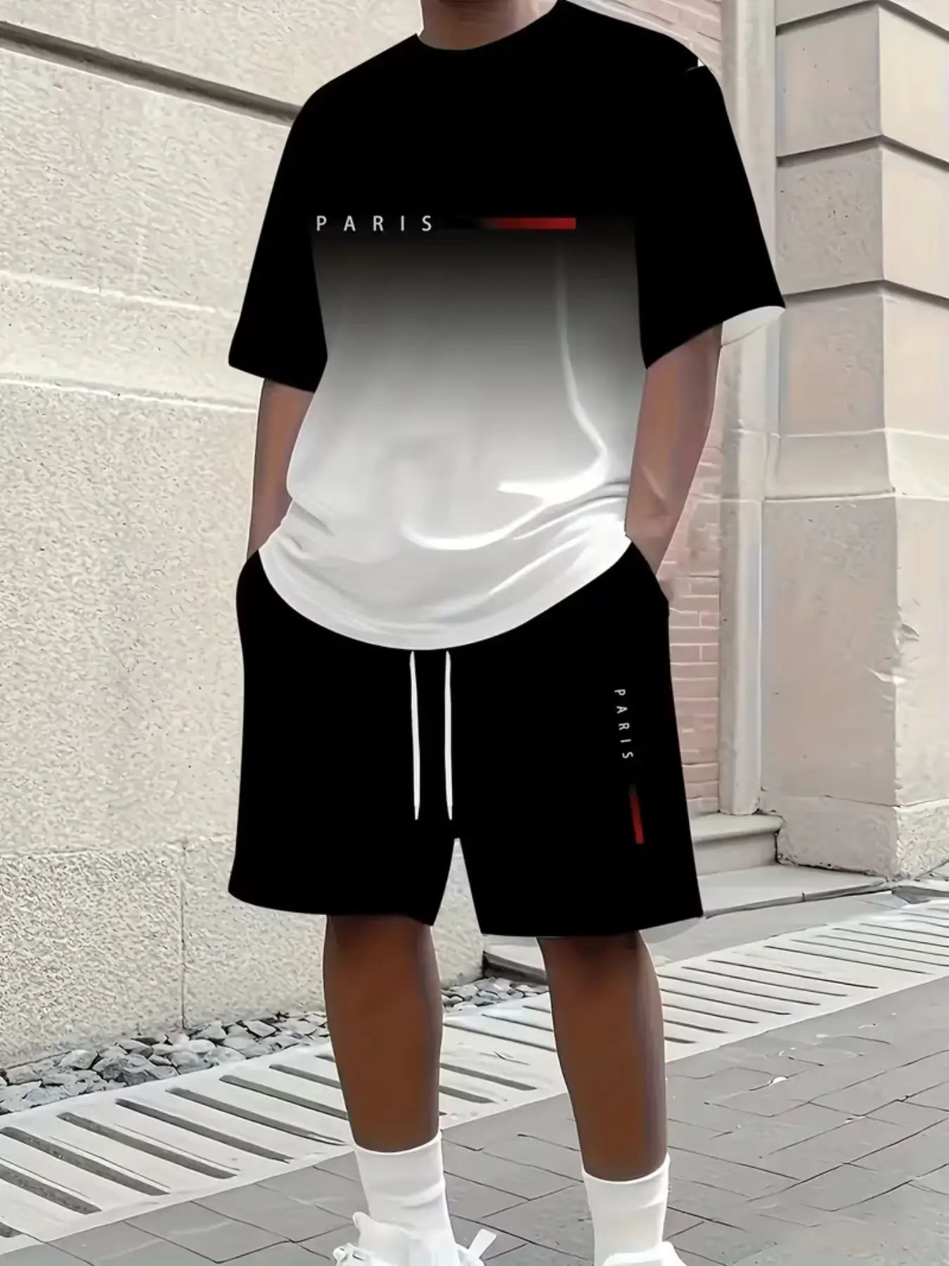 Men's Casual Sportswear Set, Breathable Outdoor Tee and Shorts, Summer Digital Print, Fitted Style, All Seasons Wear