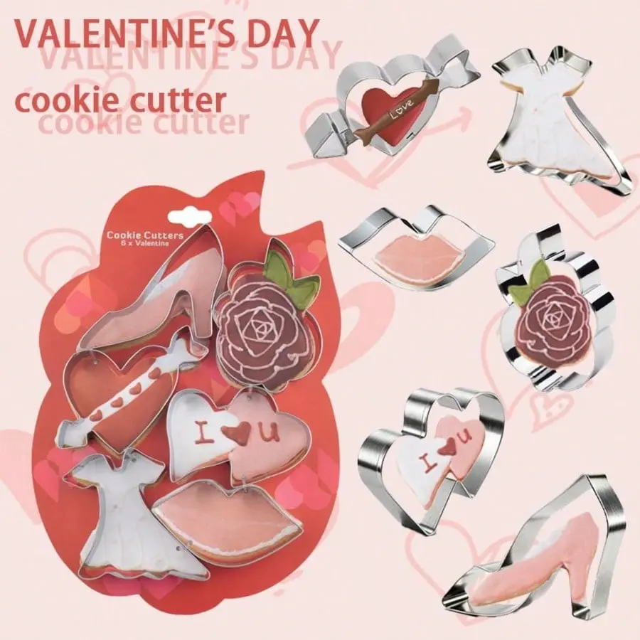 6pcs Heart Angel Arrow Cookie Mold Set, Sugar Frosting Embossing Mold, Cake Mold, Valentine's Day Gift, Baking Tool, DIY Cookie Mold, Quick Dough Cutting