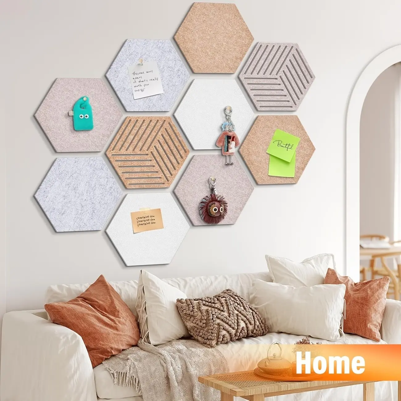 Hexagonal Self-Adhesive Accent Wall Peel And Stick High Density Soundproof Felt Panels, Decorative Wall Paneling, Multifunctional Acoustic Wall Decor, Noise Absorbing Photo & Message Display Board for Bedroom Dorm Office Studio DIY Decoration
