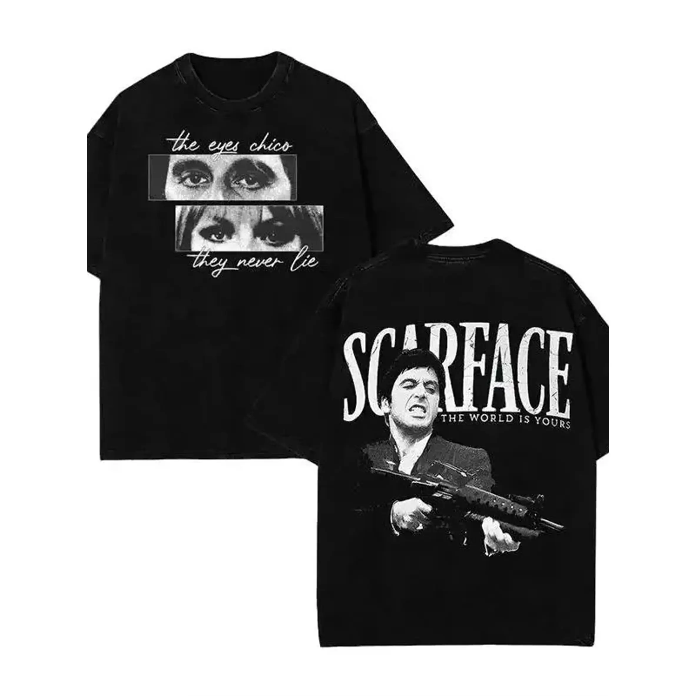 Scarface Graphic Tee For Men Stylish Black Short Sleeve Crew Neck Summer T-Shirt Vintage Gangster Style Graphic Tee For Men Stylish Black Short Sleeve Crew Neck Summer T-Shirt 100% Cotton Movie Inspired Streetwear Top