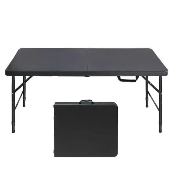 Heavy Duty 4FT Folding Table – Adjustable Height, Waterproof, Easy Clean – Lightweight Fold-in-Half, Portable with Handle – Multi-Purpose Utility Table for Indoor Outdoor, Camping, Parties, Events