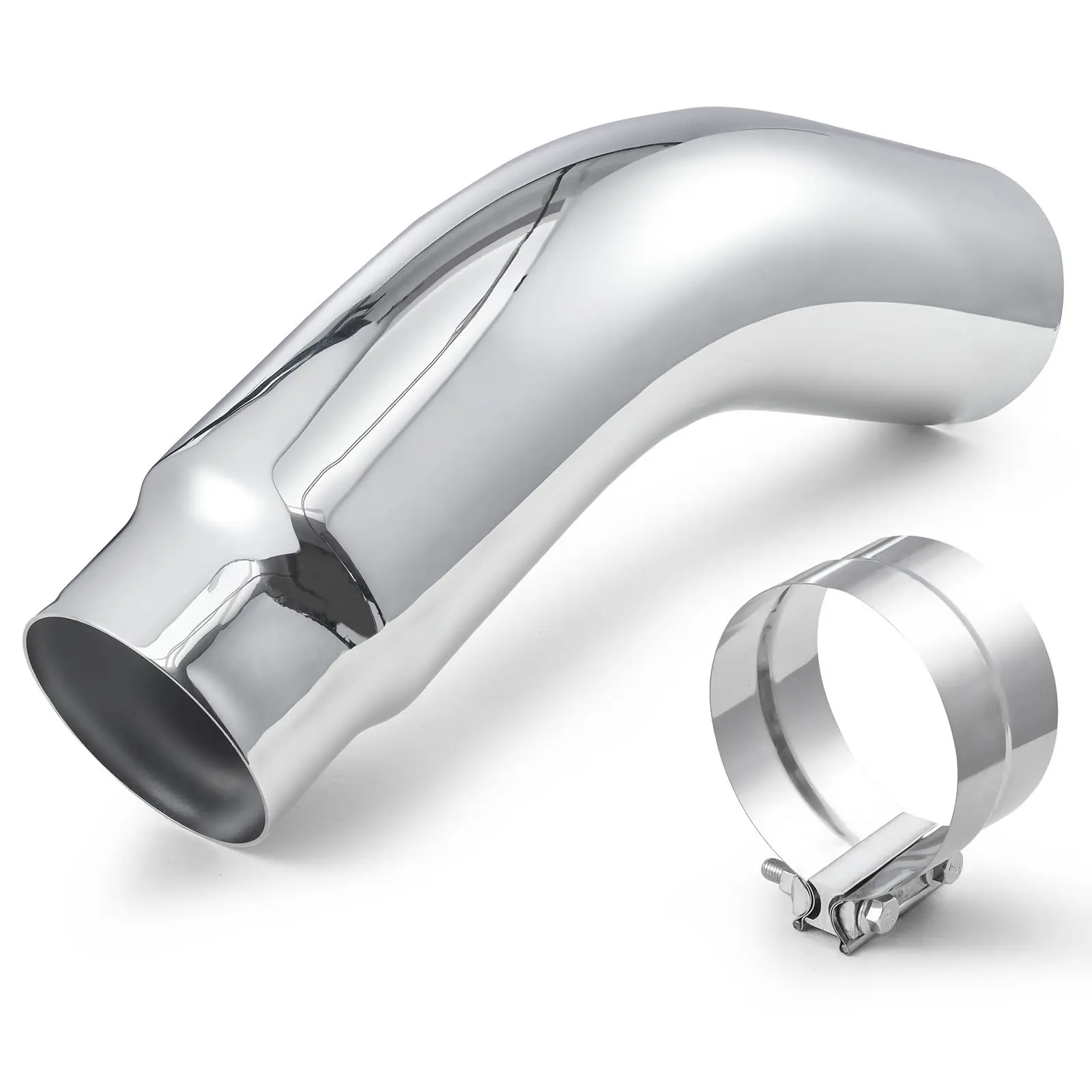 VEVOR Chrome Metal Turn-Down Elbow Exhaust Tip, 5 in Inlet, 6 in Outlet, 23 in Length, Clamp/Weld Design, DIY Install, Flow Boosting, High Temp Res., for Trucks & SUVs