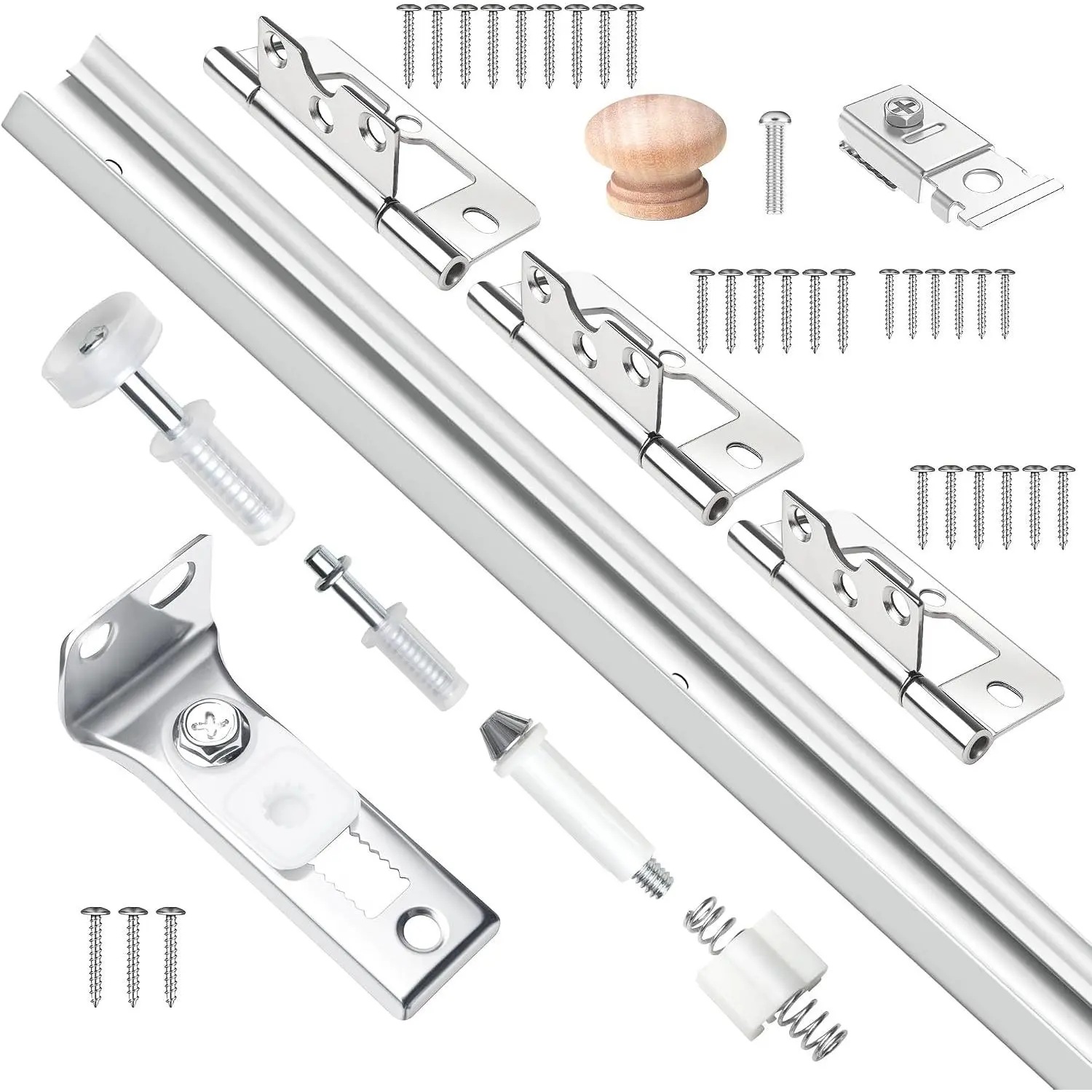 36IN Bi-fold Door Track Kit, 1Kit White Bi-fold Door Hardware kit with Track Closet Door Track Repair Tool Kit Included Full Accessories for Double Door, Folding Door, Accordion Door