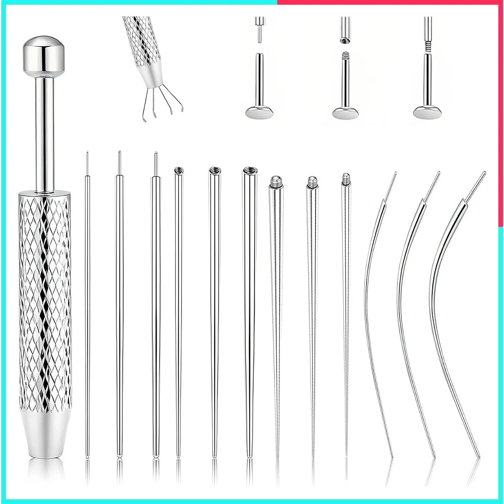 Piercing Tapered Ball Grabbing Tool - 14G 16G 18G 20G Stainless Steel Flat Back Earring Applicator, Threaded & Unthreaded Body Jewelry Insertion Kit for Ear Nose Navel Nipple Lip Eyebrow Tongue