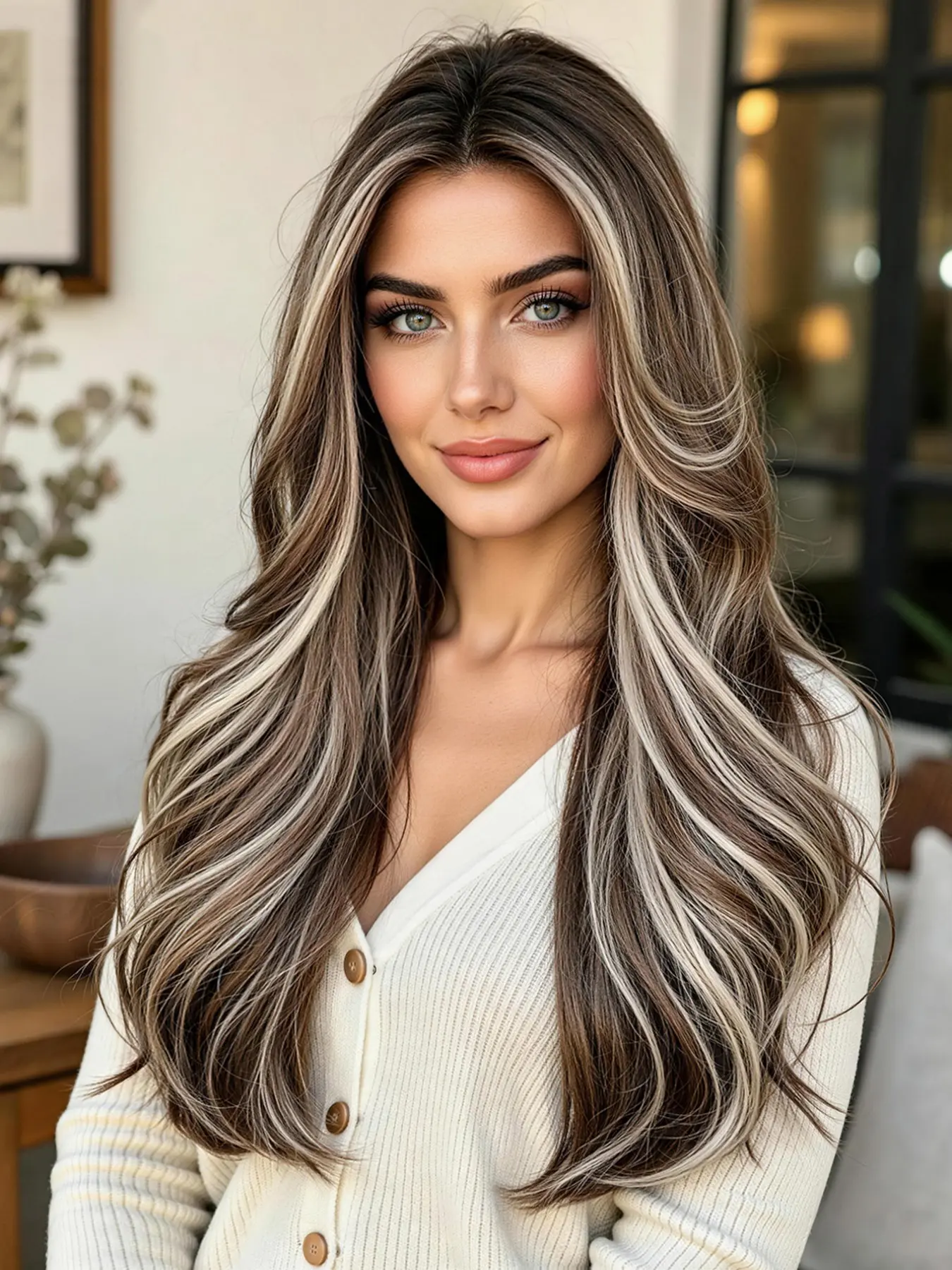Highlights Long Wavy Wig, 20 Inches Natural Fiber, Heat Resistant, Suitable for Daily Wear and Parties, All Seasons, Heat Friendly Wig