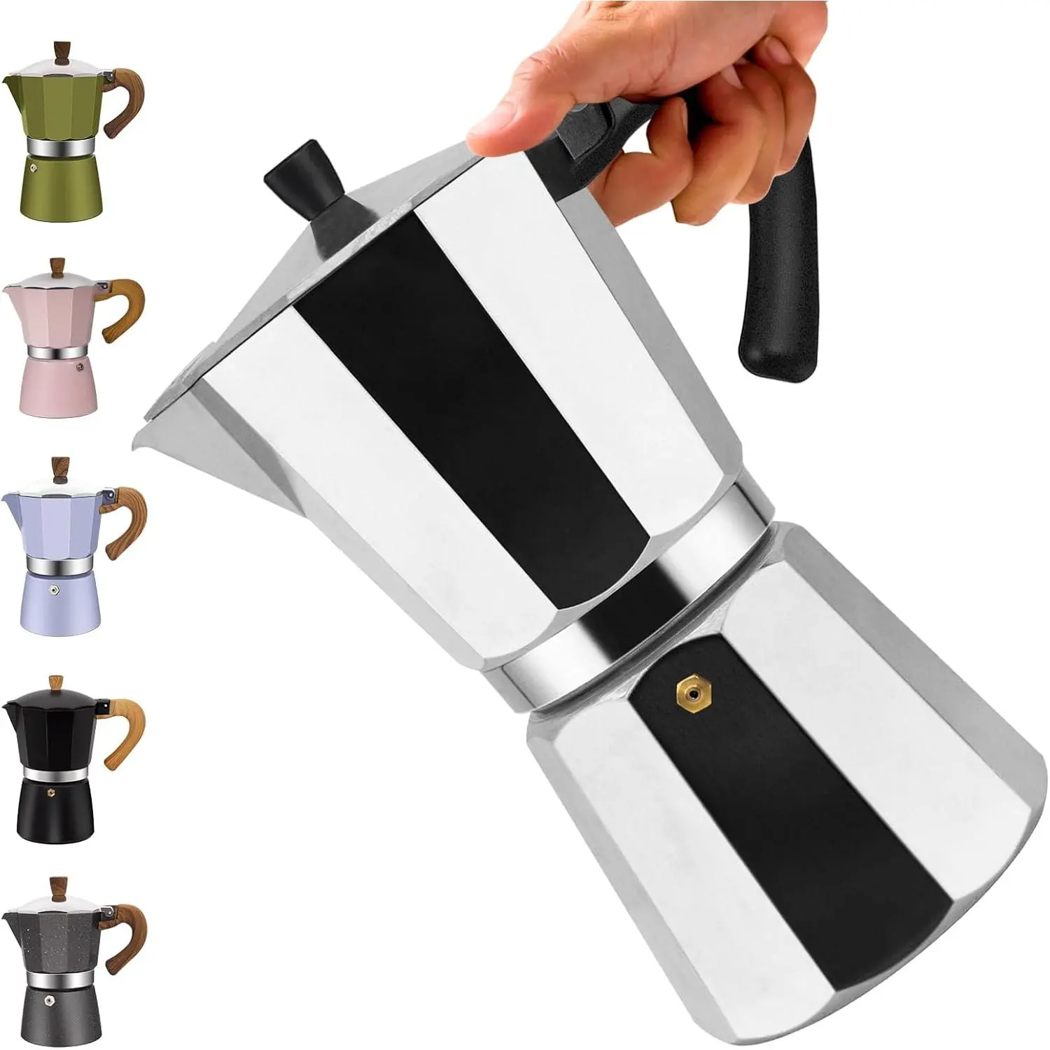 14 Cup 700ml 23oz Aluminum Classic Stovetop Moka Pot Espresso Coffee Maker Percolator Greca for Italian and Cuban Café Brewing Silver