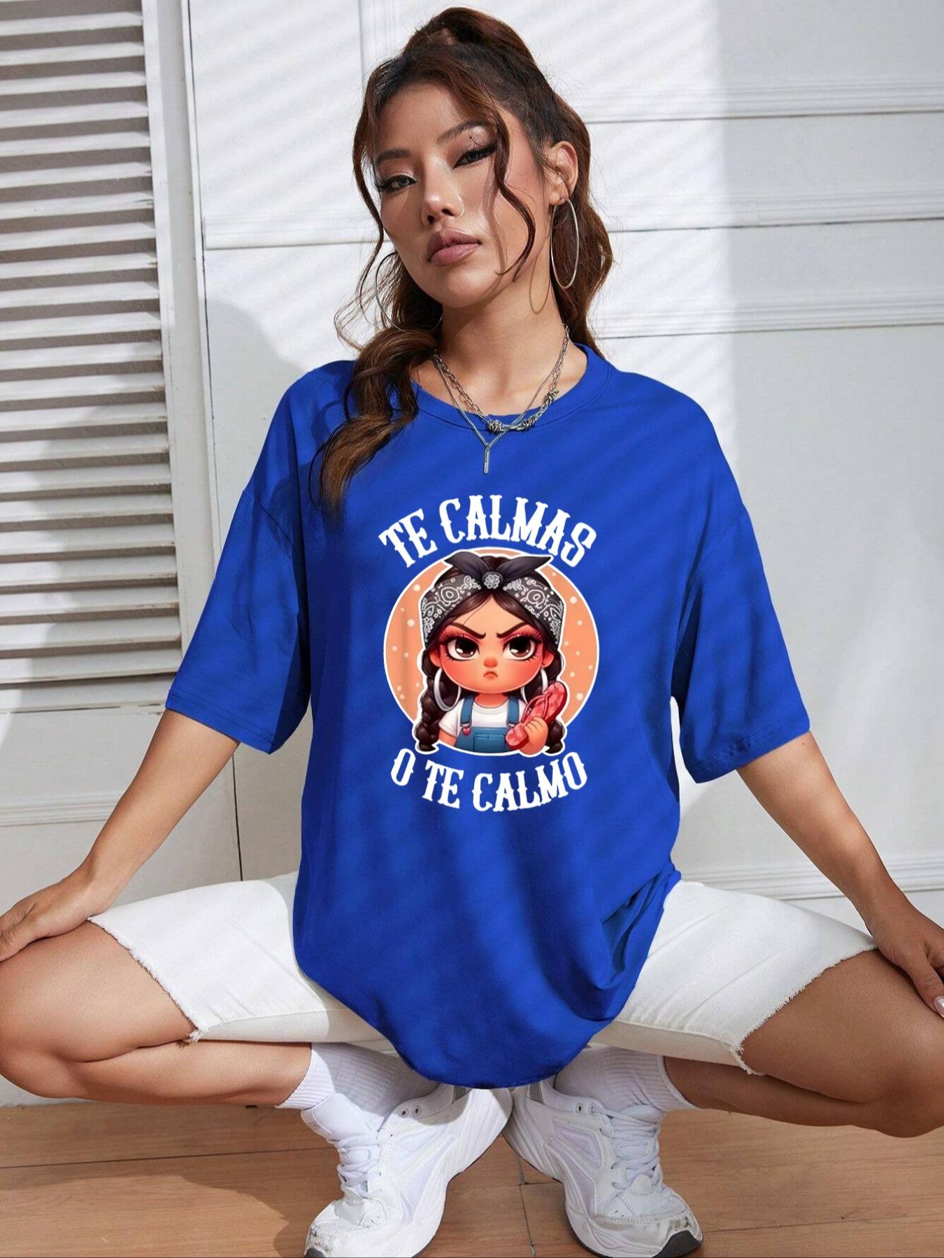 Women's Cartoon & Letter Print Round Neck Tee, Fashion Casual Short Sleeve T-shirt for Daily Wear, Ladies Summer Clothes