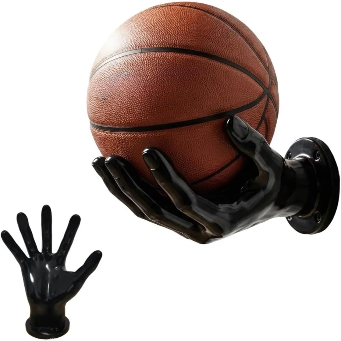 Black Hand Shape Wall-Mounted Basketball Organiser - Garage Sports Storage Rack, Men's Sports Gift with Screw