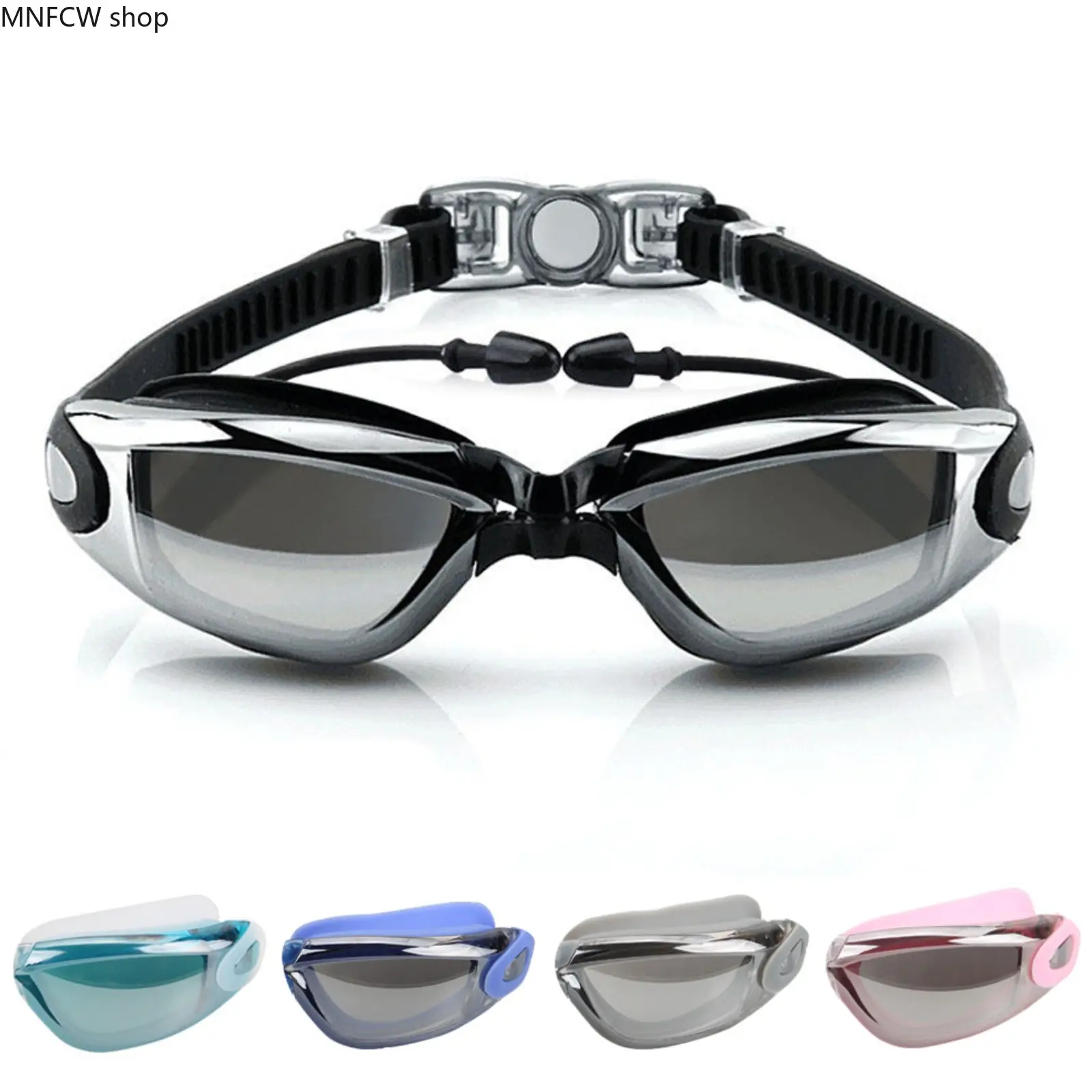 2026 Viral Electroplated Adult Swimming Goggles with Earplugs, Myopia Waterproof Anti-Fog Swim Glasses, Outdoor Sports HD Clear Vision Swimming Goggles