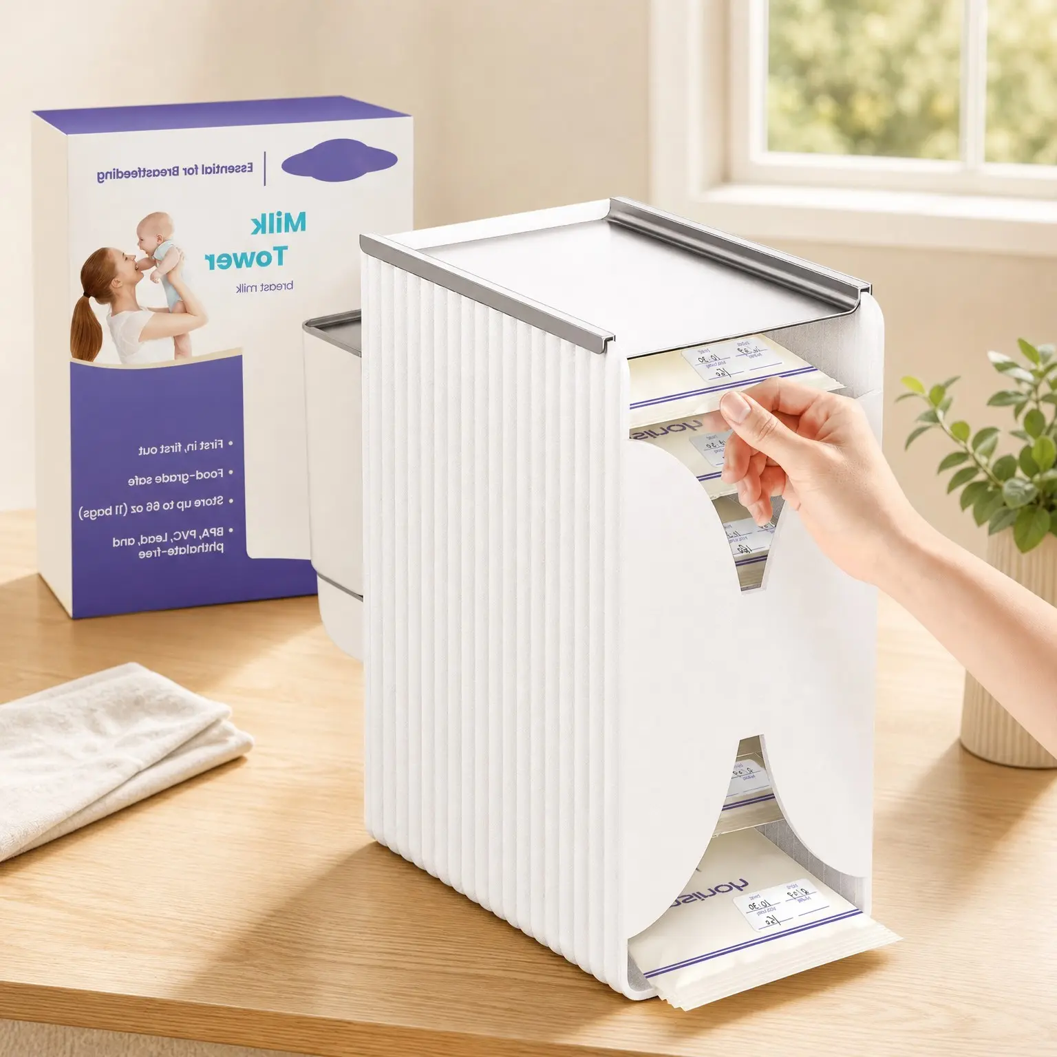 Breastmilk Storage Bag Organizer and Tower, First-In First-Out Freezer Container System with Quick-Freeze Tray for Freezing Breastmilk, Reusable Breastfeeding EssentialsGift