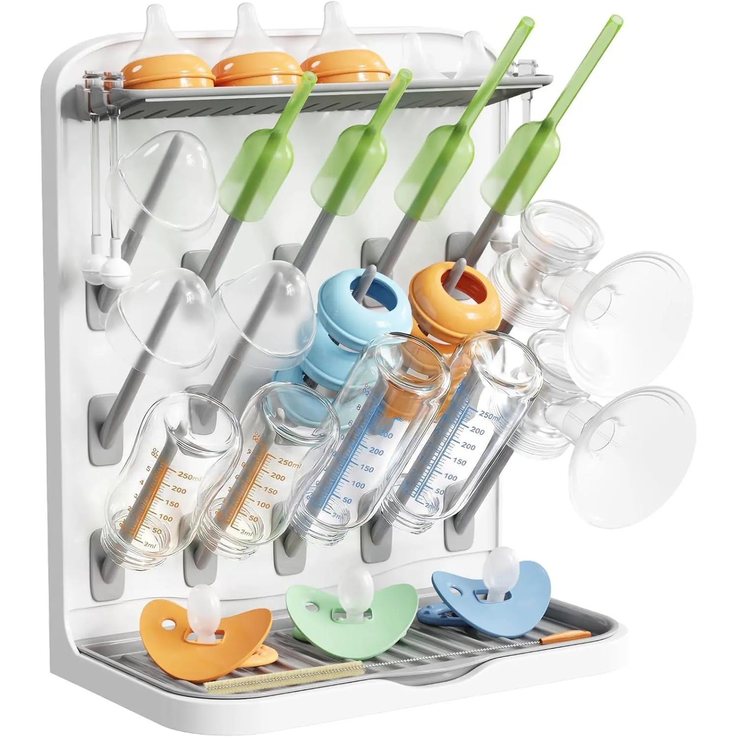 Large Baby Bottle Drying Rack 15 Hooks, Newborn Essentials Must Haves, Bottle Storage Organizer for Countertop, Cabinet, Rack Dryer Holder for Pacifiers, Pump Parts, Baby Stuff